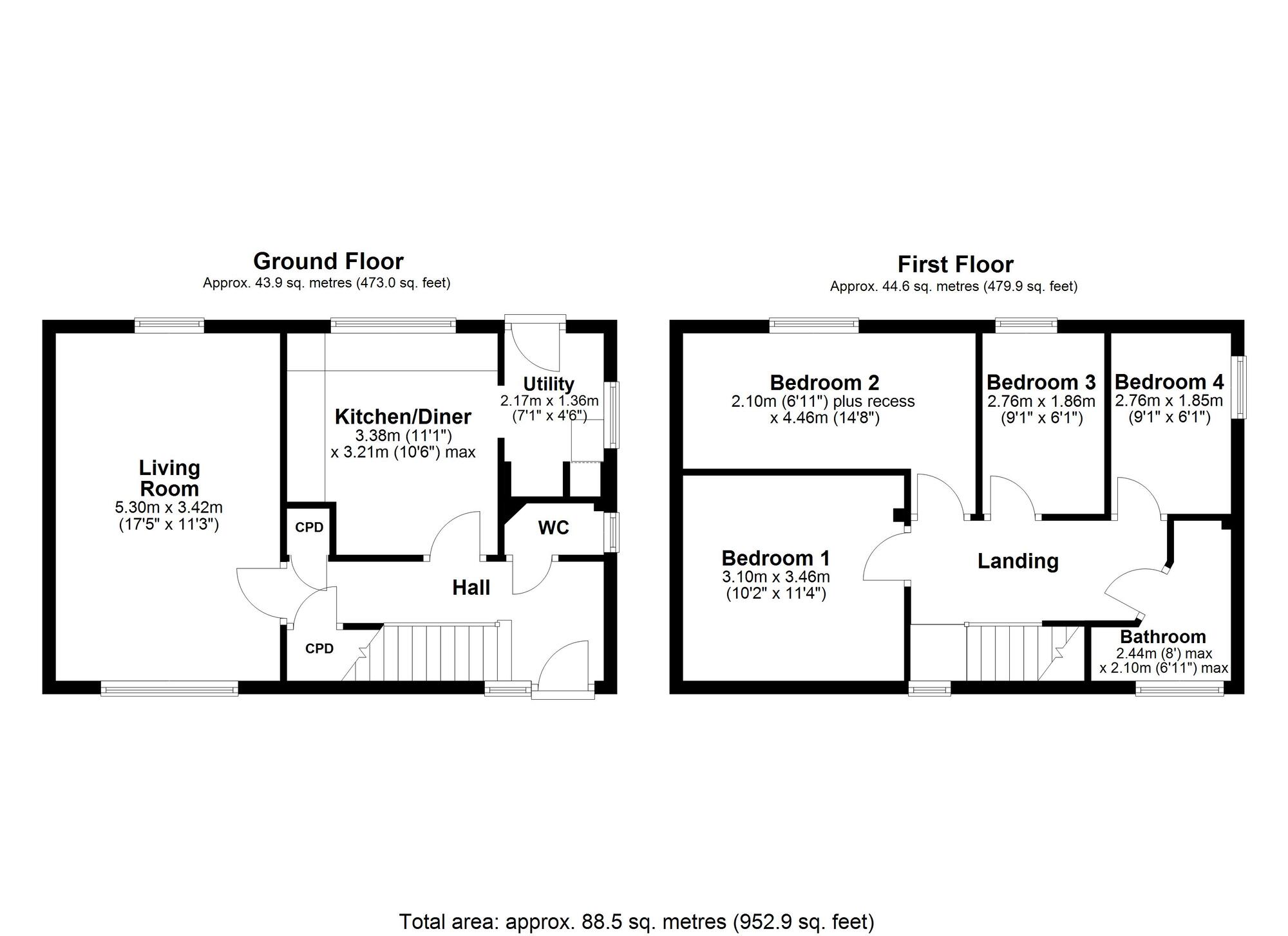 Floorplan of 4 bedroom End Terrace House for sale, Windsor Crescent, Ovingham, Northumberland, NE42