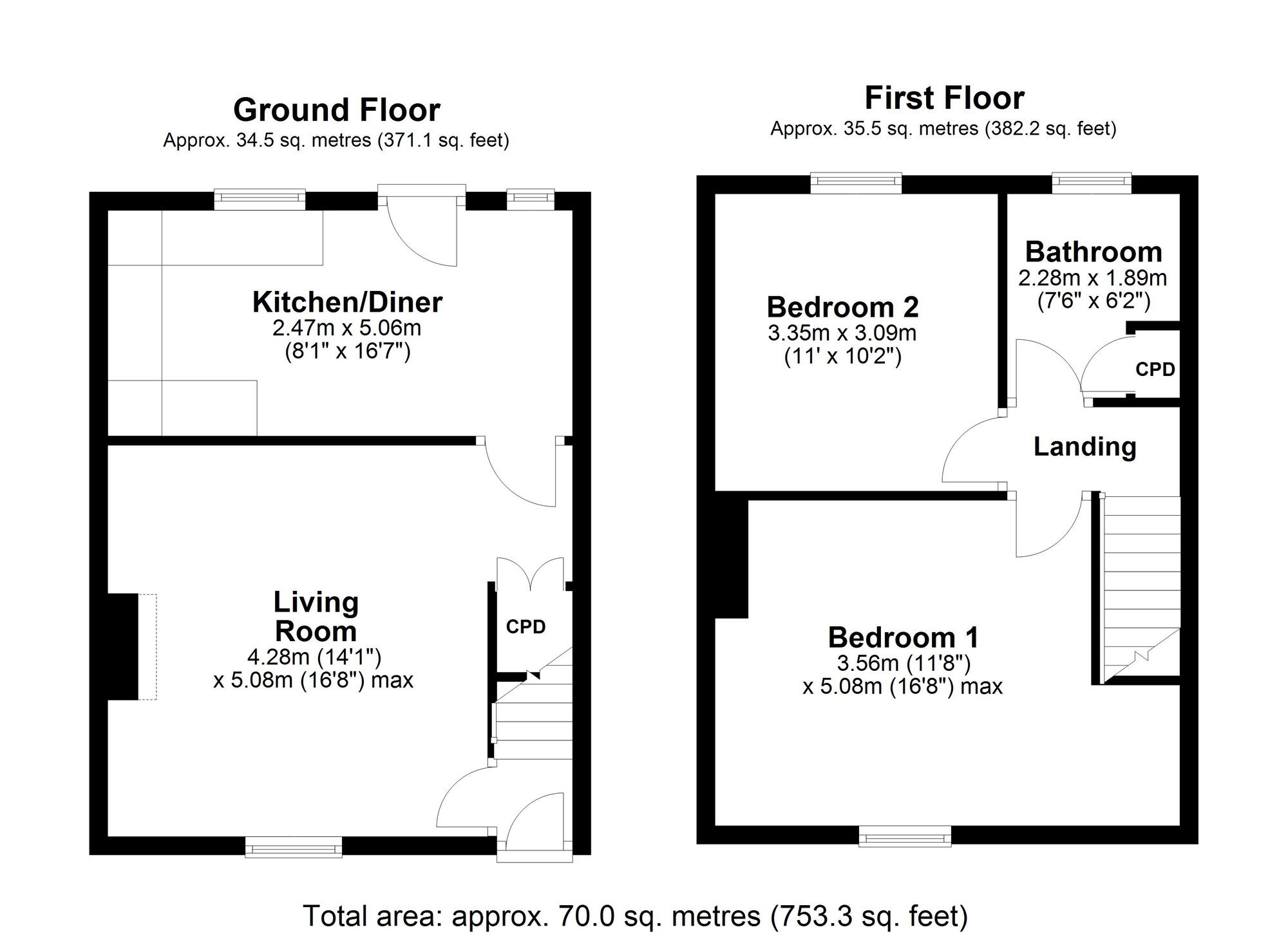 Floorplan of 2 bedroom Mid Terrace House for sale, Pine Street, Greenside, Tyne And Wear, NE40