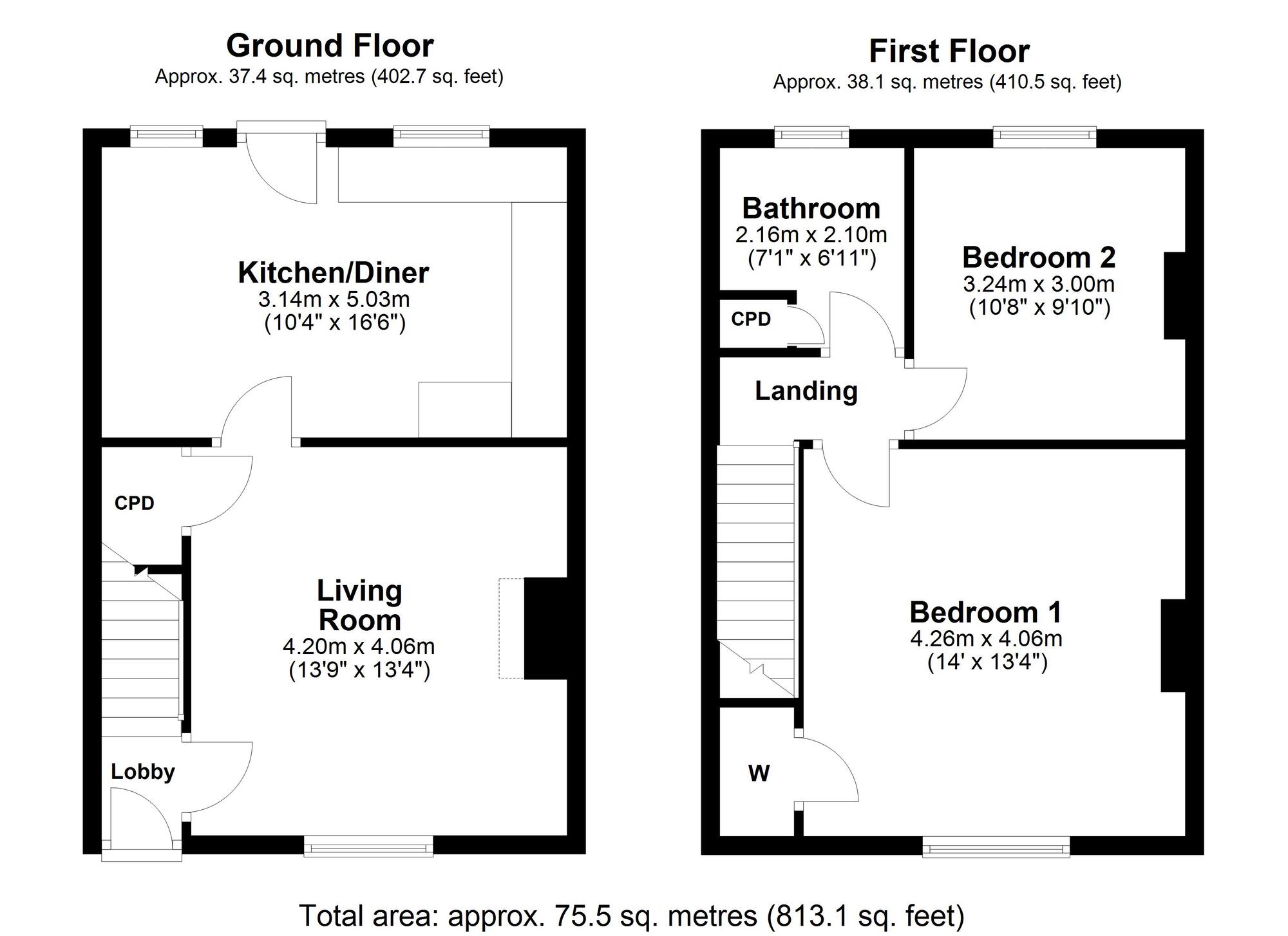 Floorplan of 2 bedroom Mid Terrace House for sale, Delhi Crescent, Woodside, Tyne and Wear, NE40