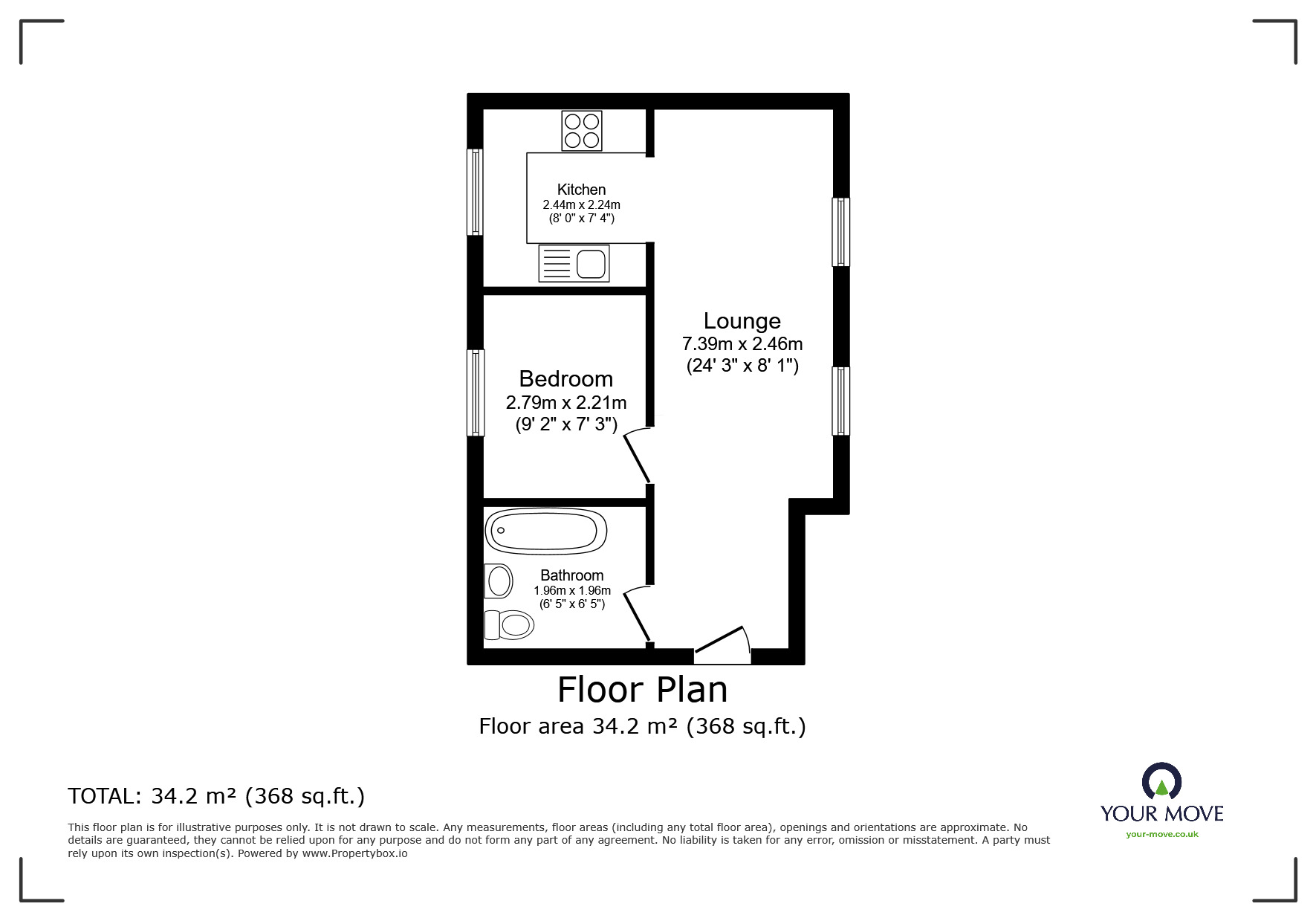 Floorplan of 1 bedroom  Flat to rent, Clifton Walk, Dartford, DA2