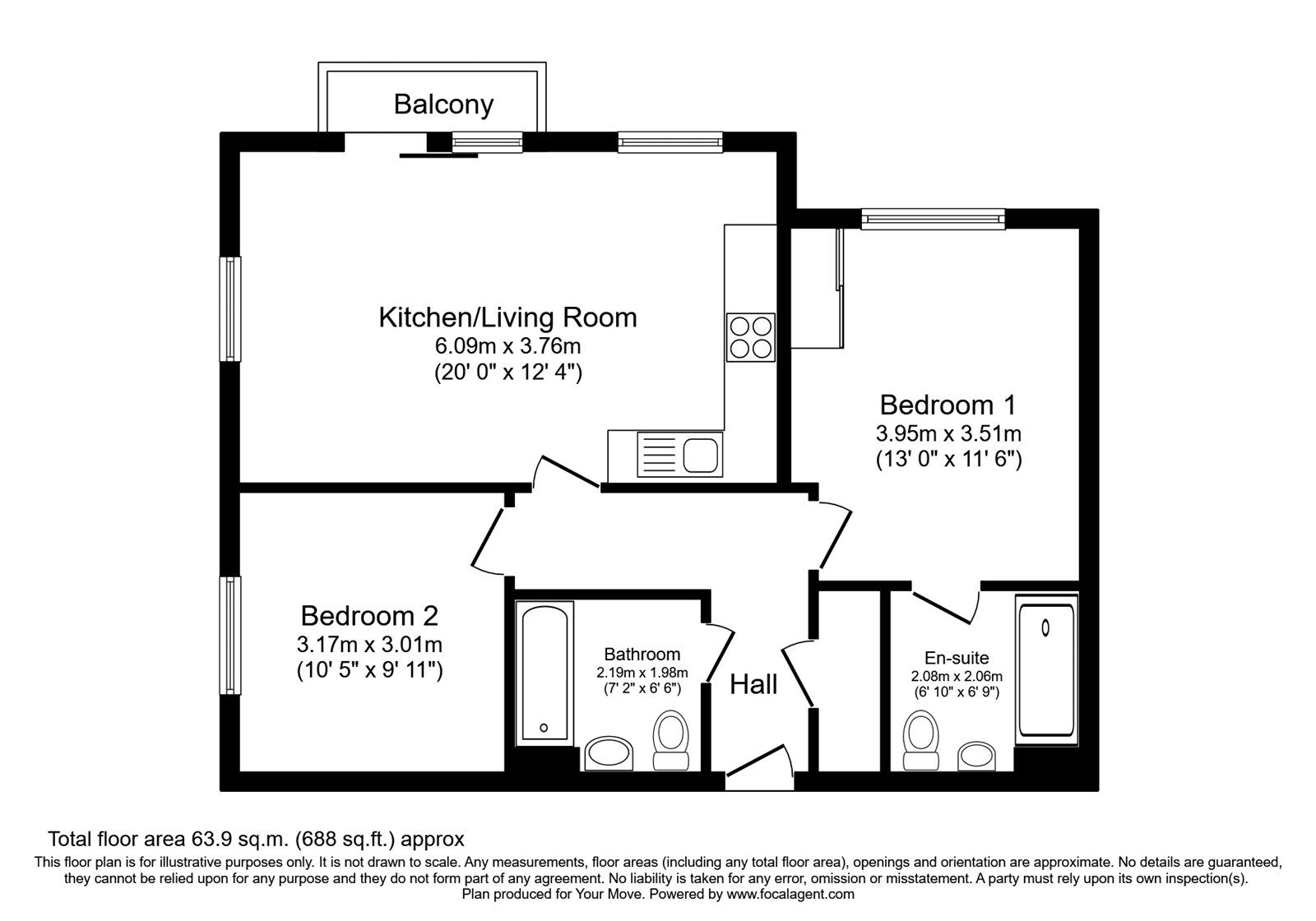 Floorplan of 2 bedroom  Flat to rent, Creek Mill Way, Dartford, DA1