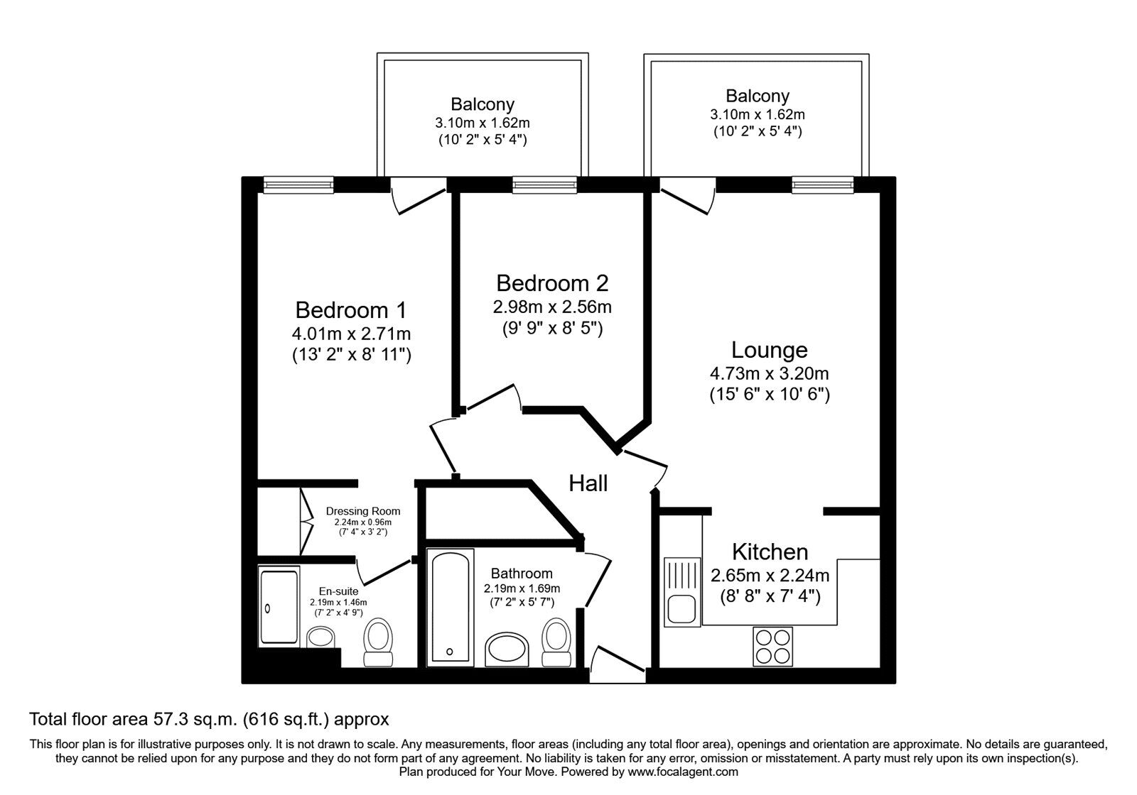 Floorplan of 2 bedroom  Flat to rent, Portland Place, Greenhithe, Kent, DA9