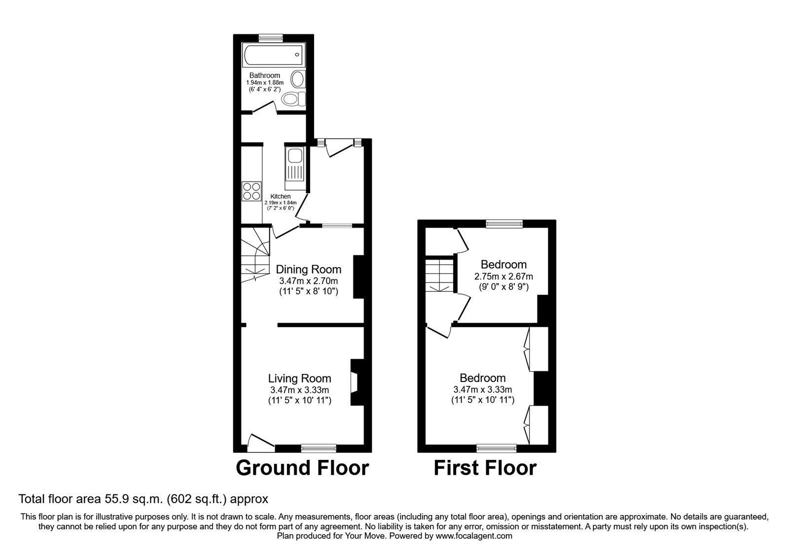 Floorplan of 2 bedroom Mid Terrace House to rent, Great Queen Street, Dartford, Kent, DA1