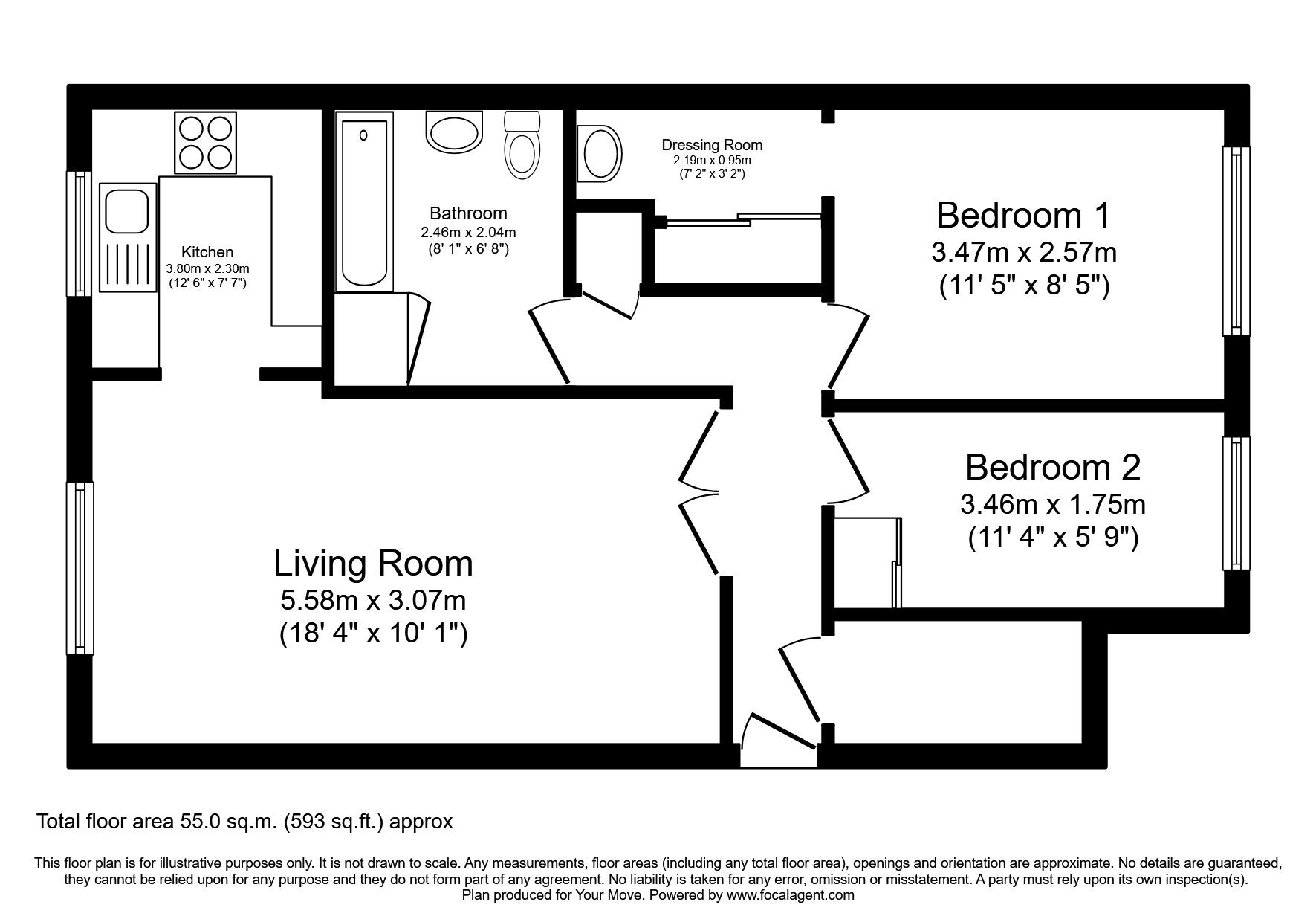 Floorplan of 2 bedroom  Flat to rent, Bishops Court, Greenhithe, Kent, DA9