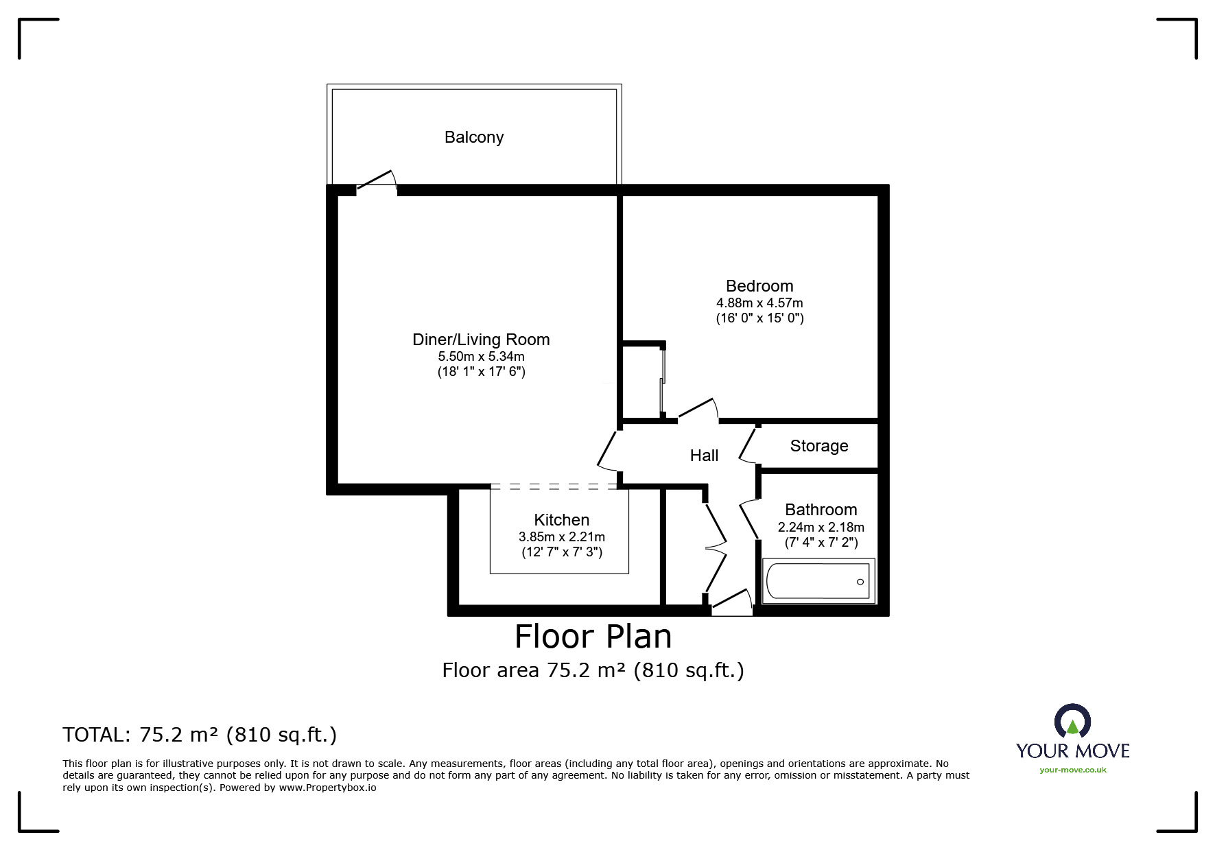 Floorplan of 1 bedroom  Flat for sale, Brewers Square, Dartford, Kent, DA1