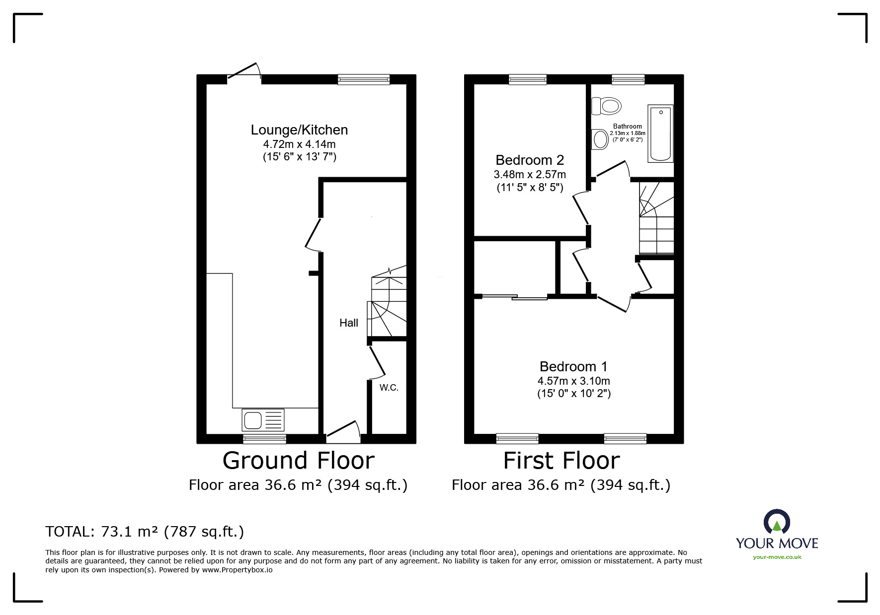 Floorplan of 2 bedroom Mid Terrace House to rent, Rainbow Gardens, Dartford, Kent, DA1