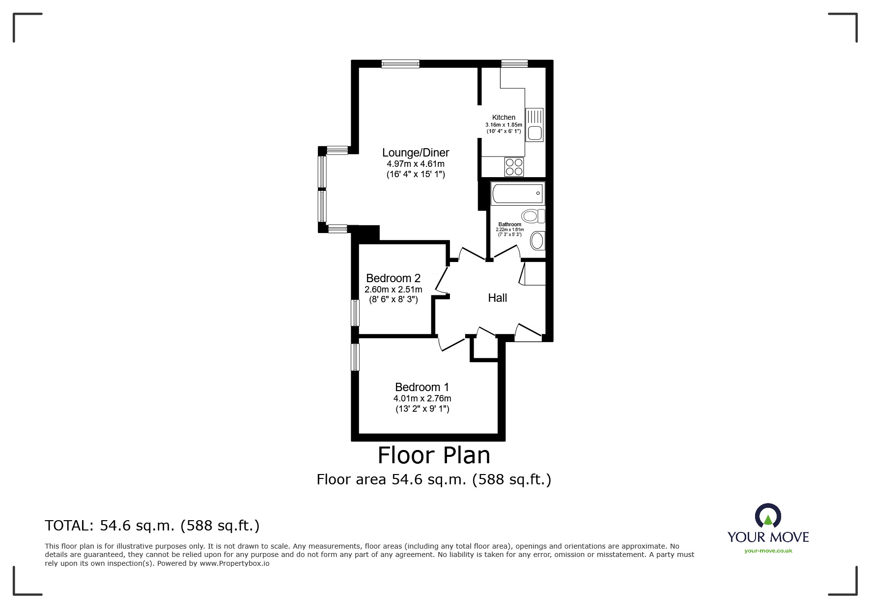 Floorplan of 2 bedroom  Flat for sale, Bramber Court, Bow Arrow Lane, Kent, DA2