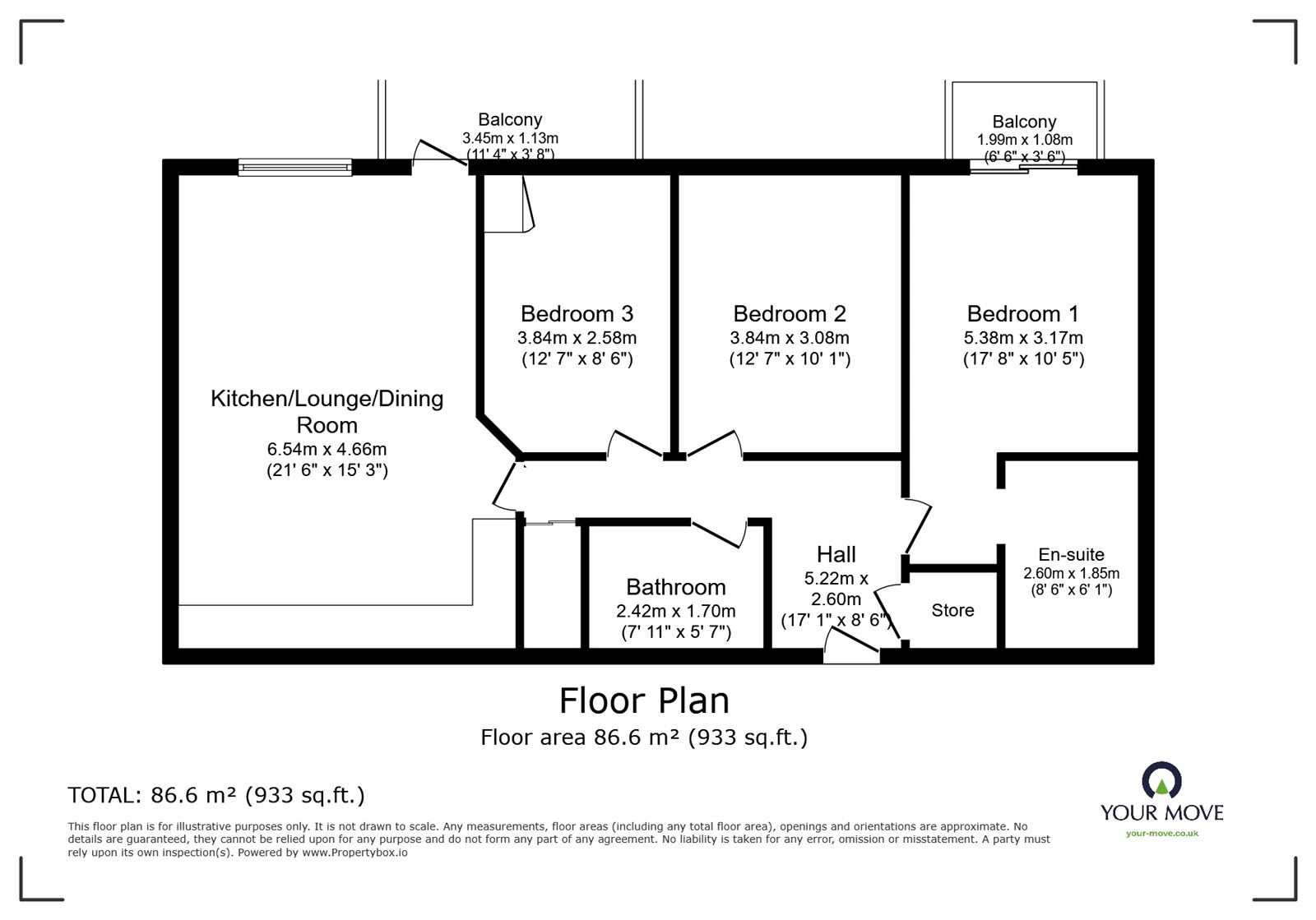 Floorplan of 3 bedroom  Flat for sale, Oldfield Place, Dartford, Kent, DA1