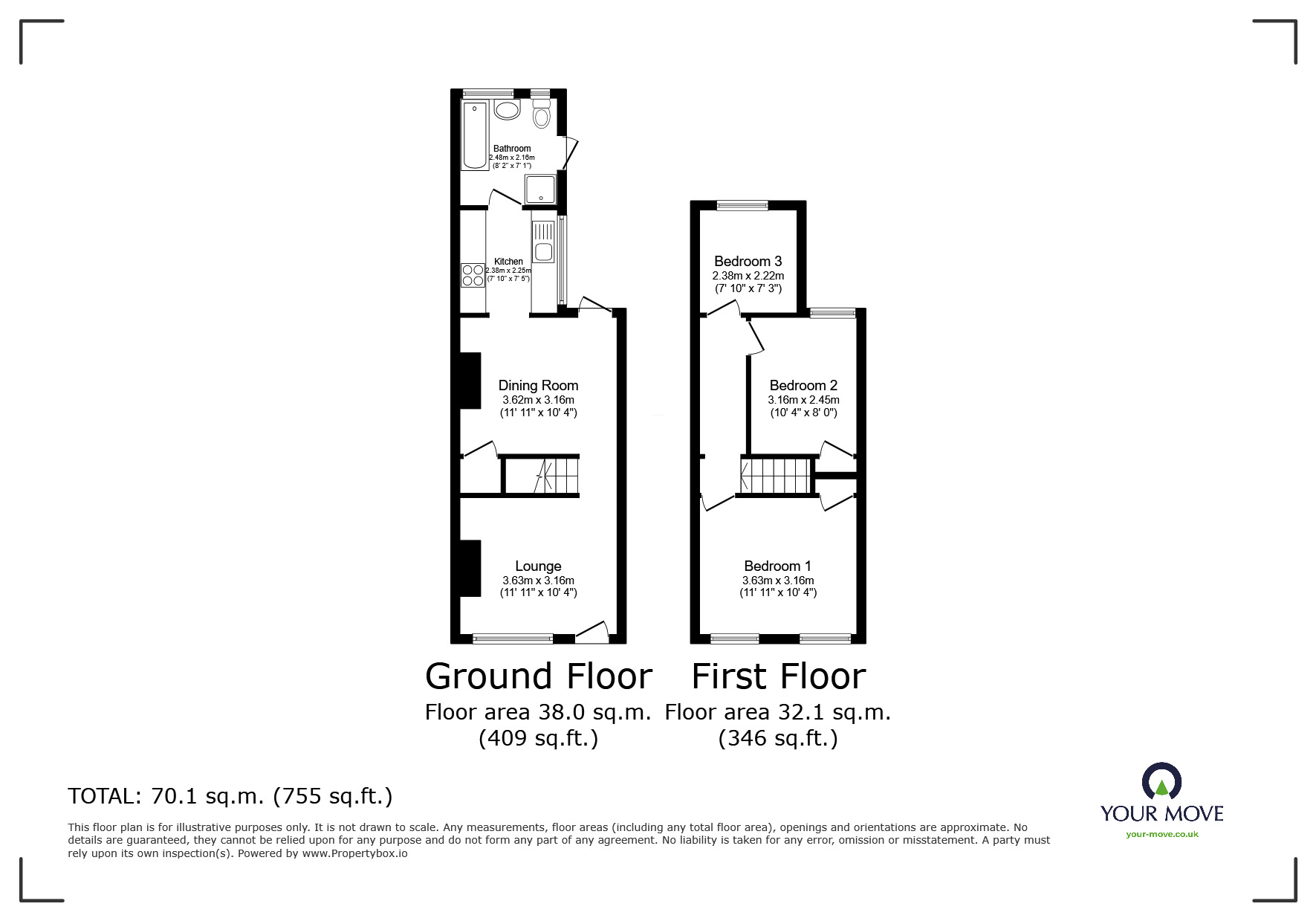 Floorplan of 3 bedroom Mid Terrace House to rent, London Road, Stone, Kent, DA2