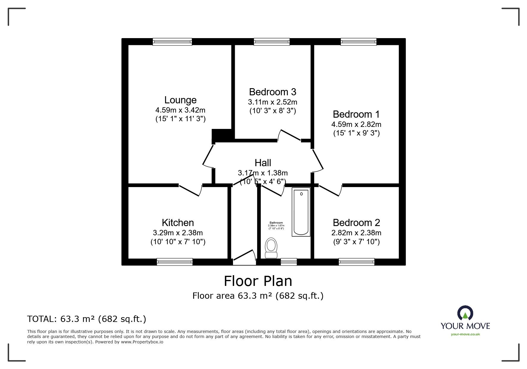 Floorplan of 3 bedroom  Flat for sale, Temple Hill Square, Dartford, Kent, DA1