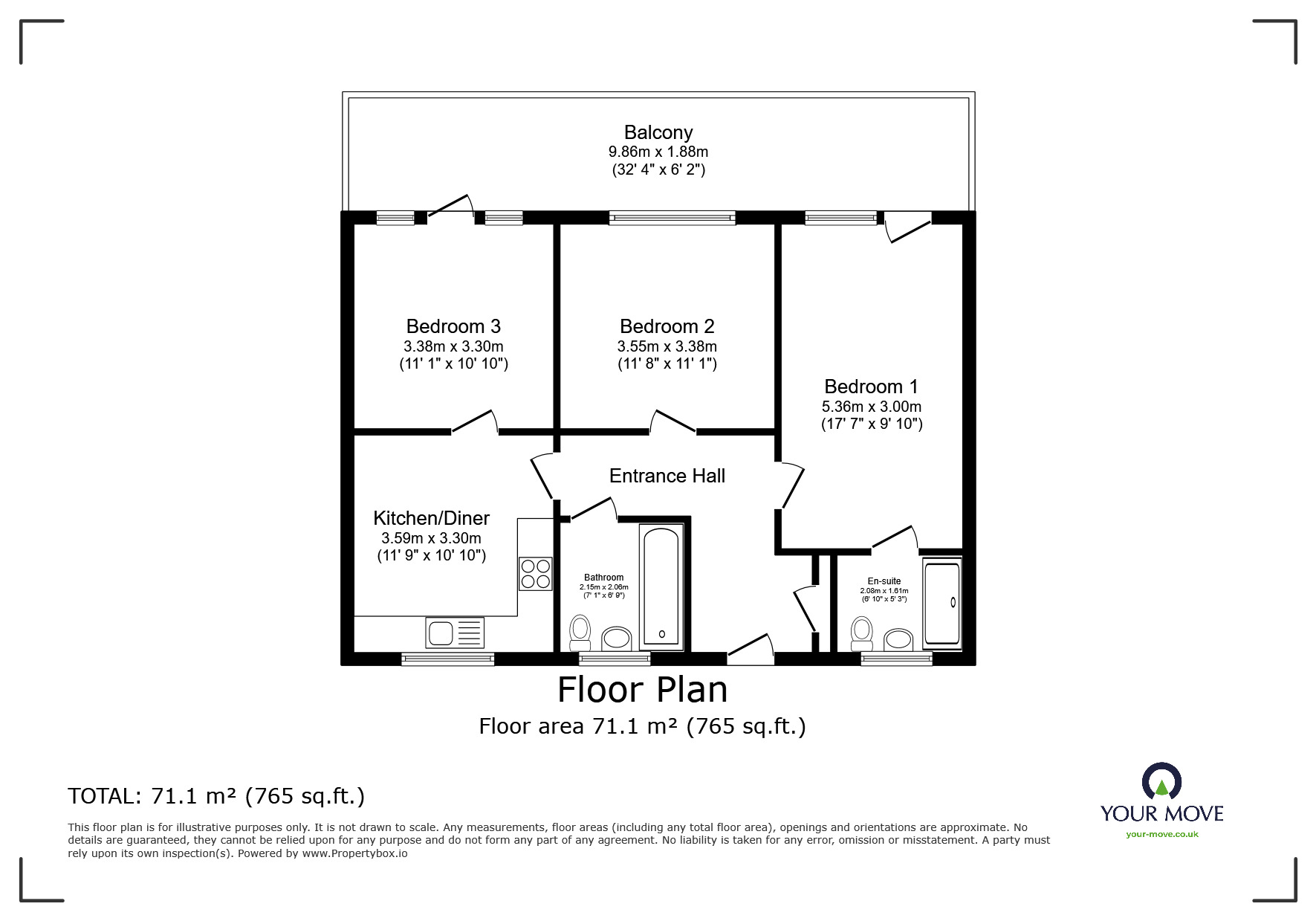 Floorplan of 3 bedroom  Flat for sale, Chequers Court, Spring Vale, Kent, DA1