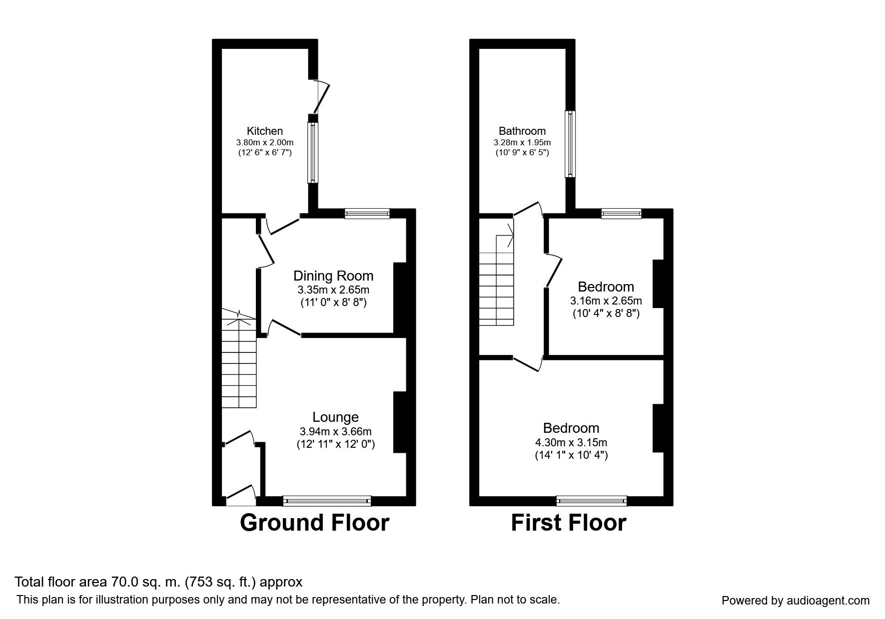 Floorplan of 2 bedroom Mid Terrace House to rent, Eleanor Place, Stockton-On-Tees, Cleveland, TS18