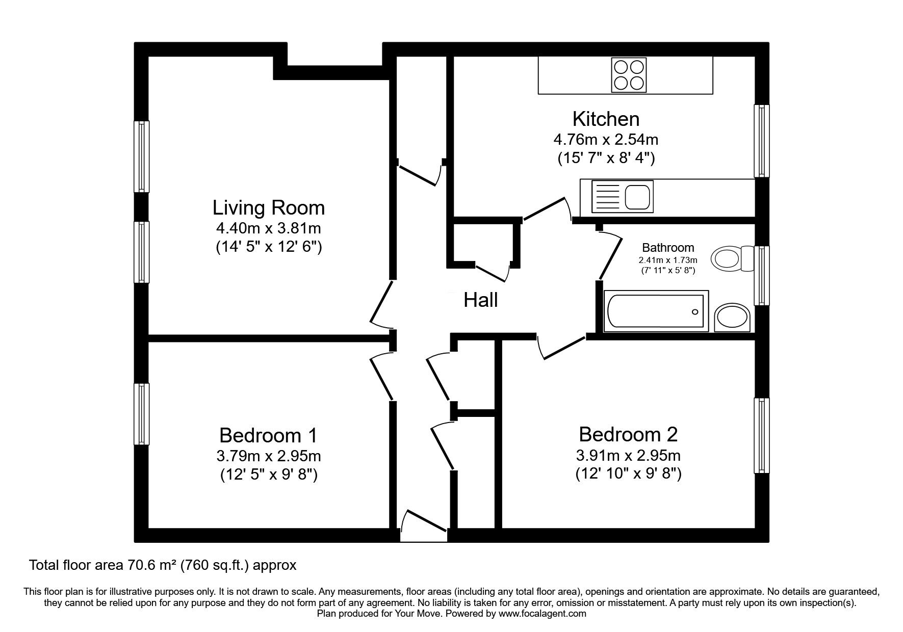 Floorplan of 2 bedroom  Flat for sale, Whitehill Grove, Dalkeith, Midlothian, EH22