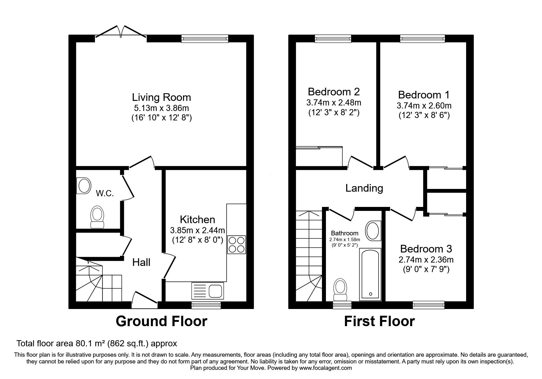 Floorplan of 3 bedroom Semi Detached House for sale, Thorny Crook Crescent, Dalkeith, Midlothian, EH22