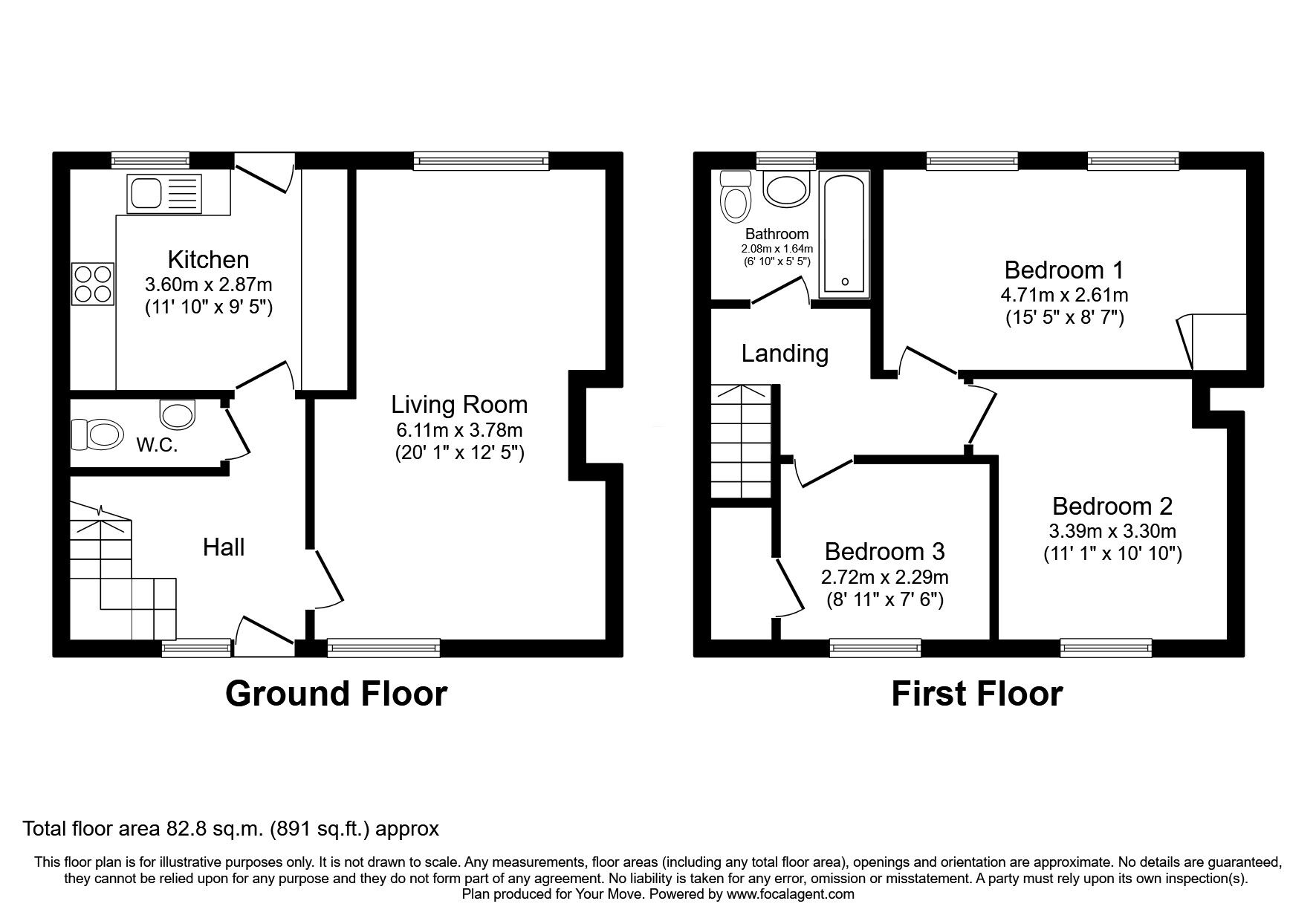 Floorplan of 3 bedroom End Terrace House for sale, Sherwood Place, Bonnyrigg, Midlothian, EH193JY