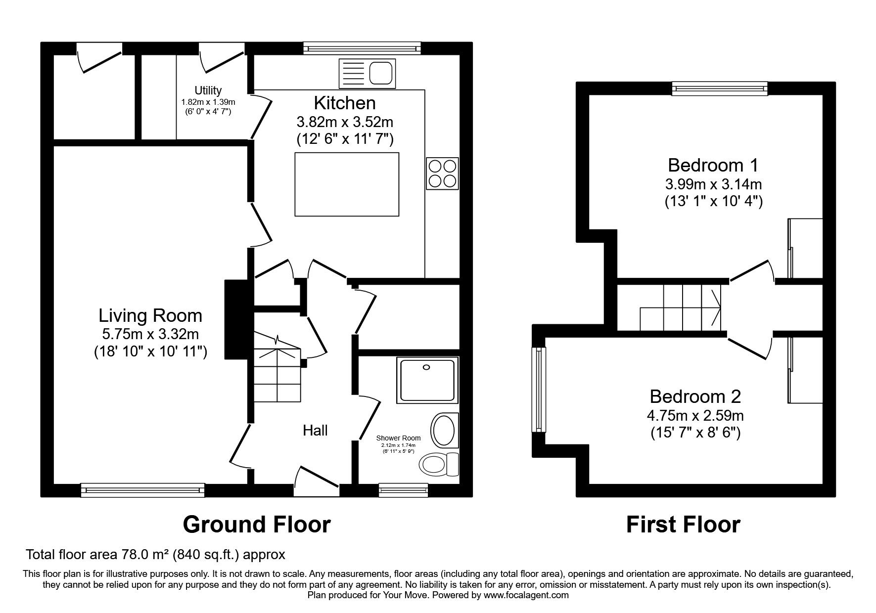 Floorplan of 2 bedroom Semi Detached House for sale, Mucklets Court, Musselburgh, East Lothian, EH21