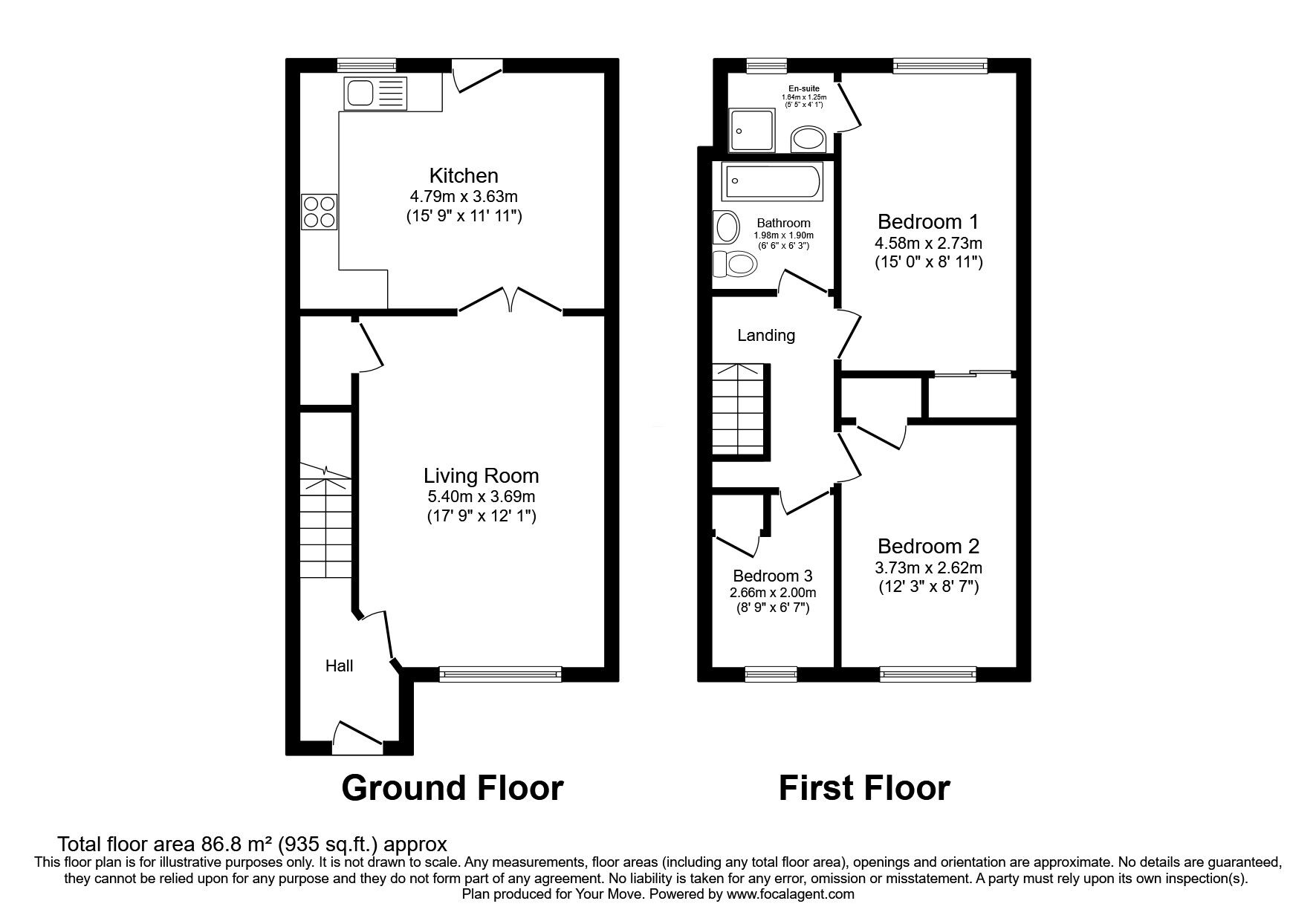 Floorplan of 3 bedroom Mid Terrace House for sale, Lady Road Place, Newtongrange, Midlothian, EH22