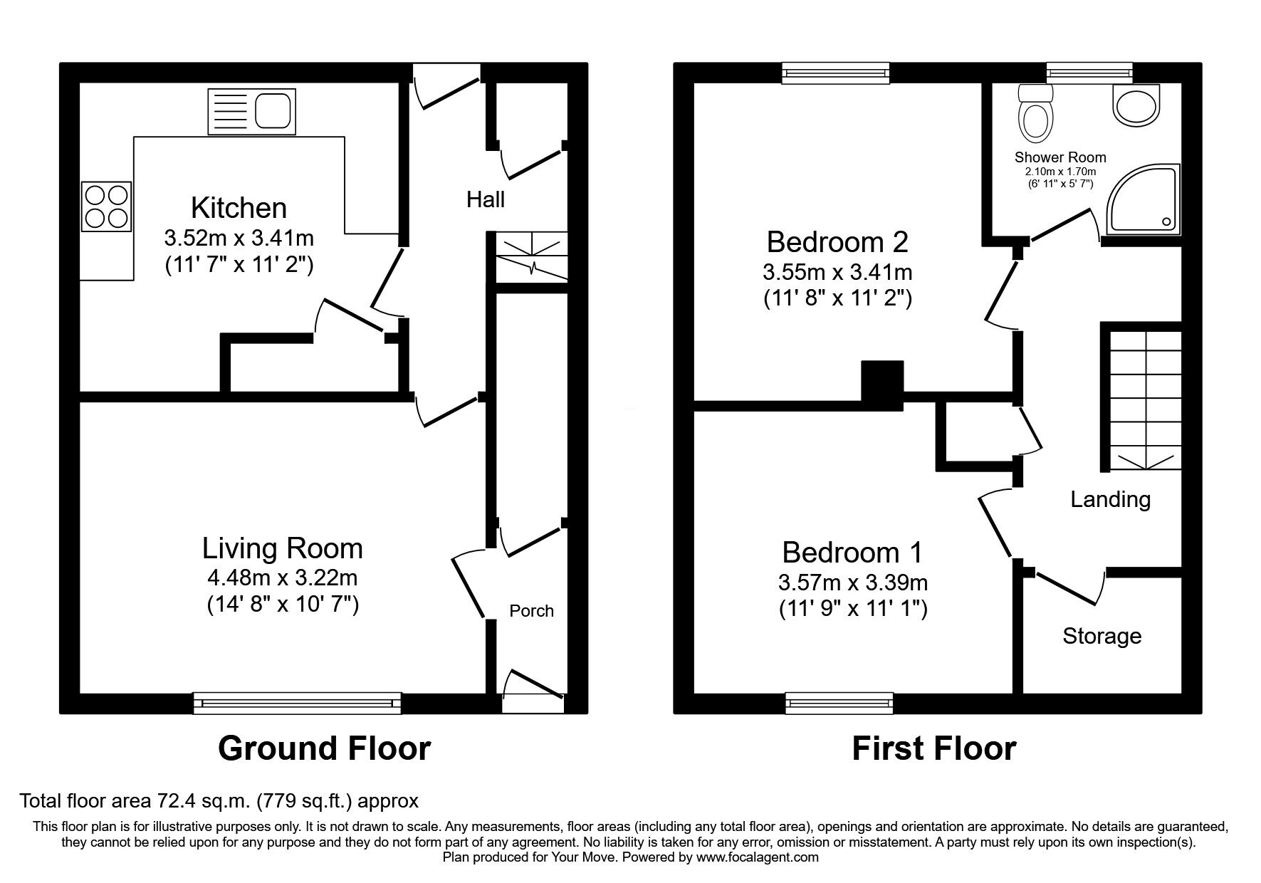 Floorplan of 2 bedroom Mid Terrace House for sale, Oak Place, Mayfield, Midlothian, EH22