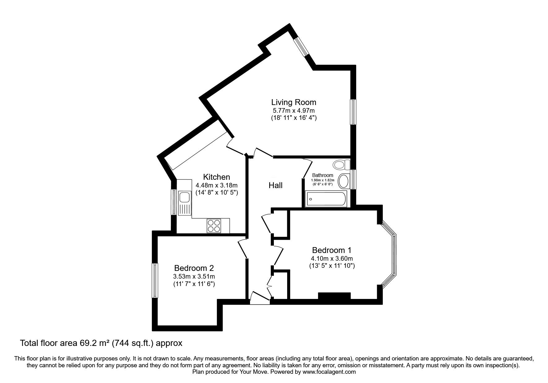 Floorplan of 2 bedroom  Flat for sale, Edinburgh Road, Musselburgh, East Lothian, EH21