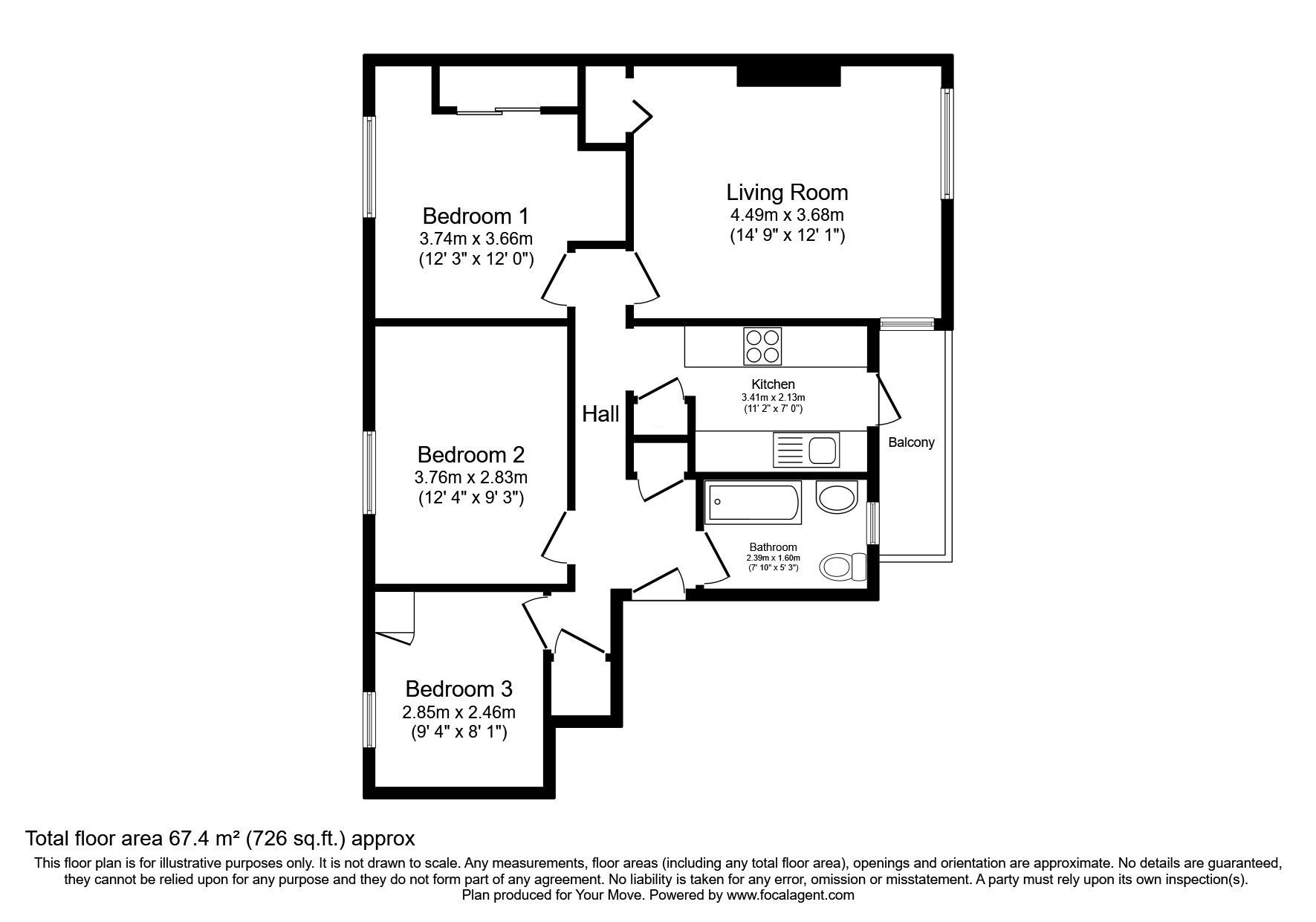 Floorplan of 3 bedroom  Flat for sale, Bogwood Road, Mayfield, Midlothian, EH22