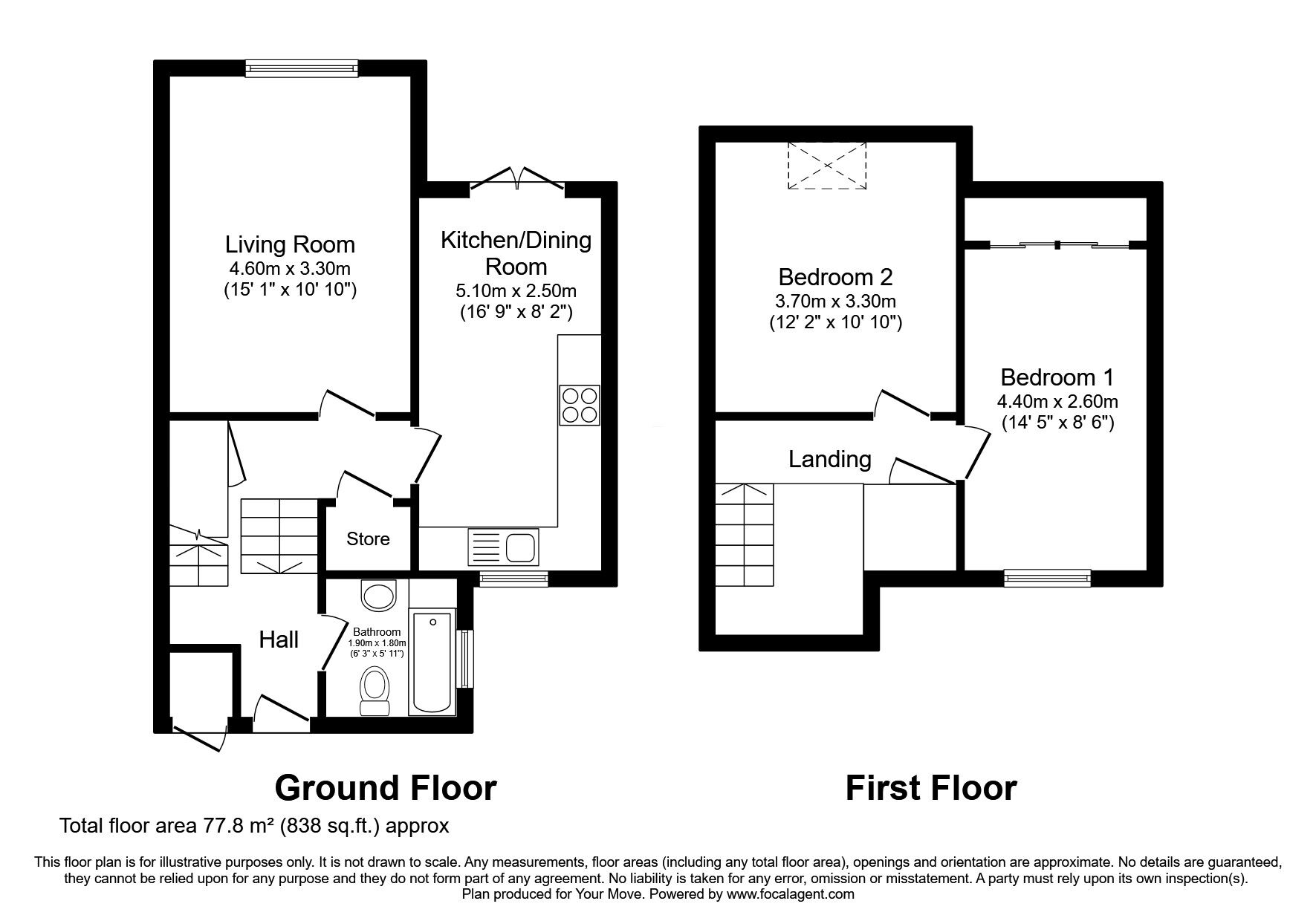 Floorplan of 2 bedroom Mid Terrace House for sale, Inzievar Terrace, Oakley, Fife, KY12