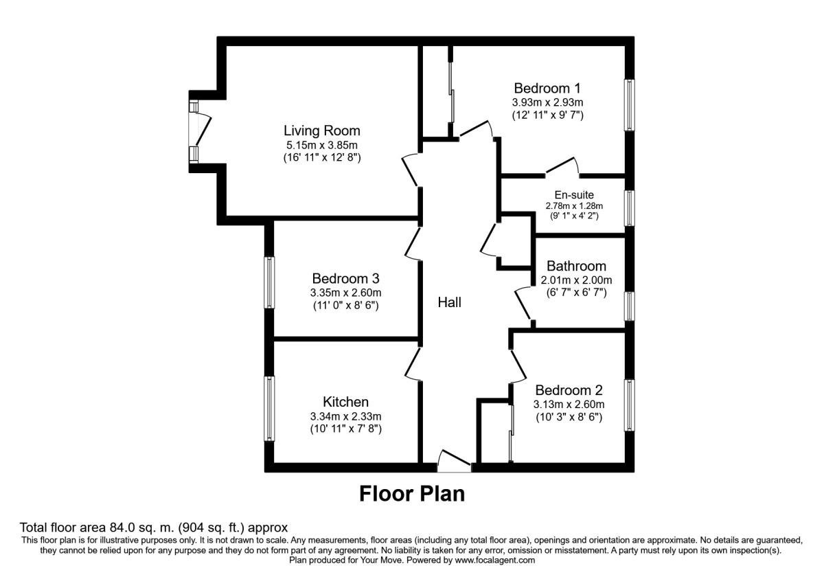 Floorplan of 3 bedroom  Flat to rent, Sun Gardens, Thornaby, Cleveland, TS17