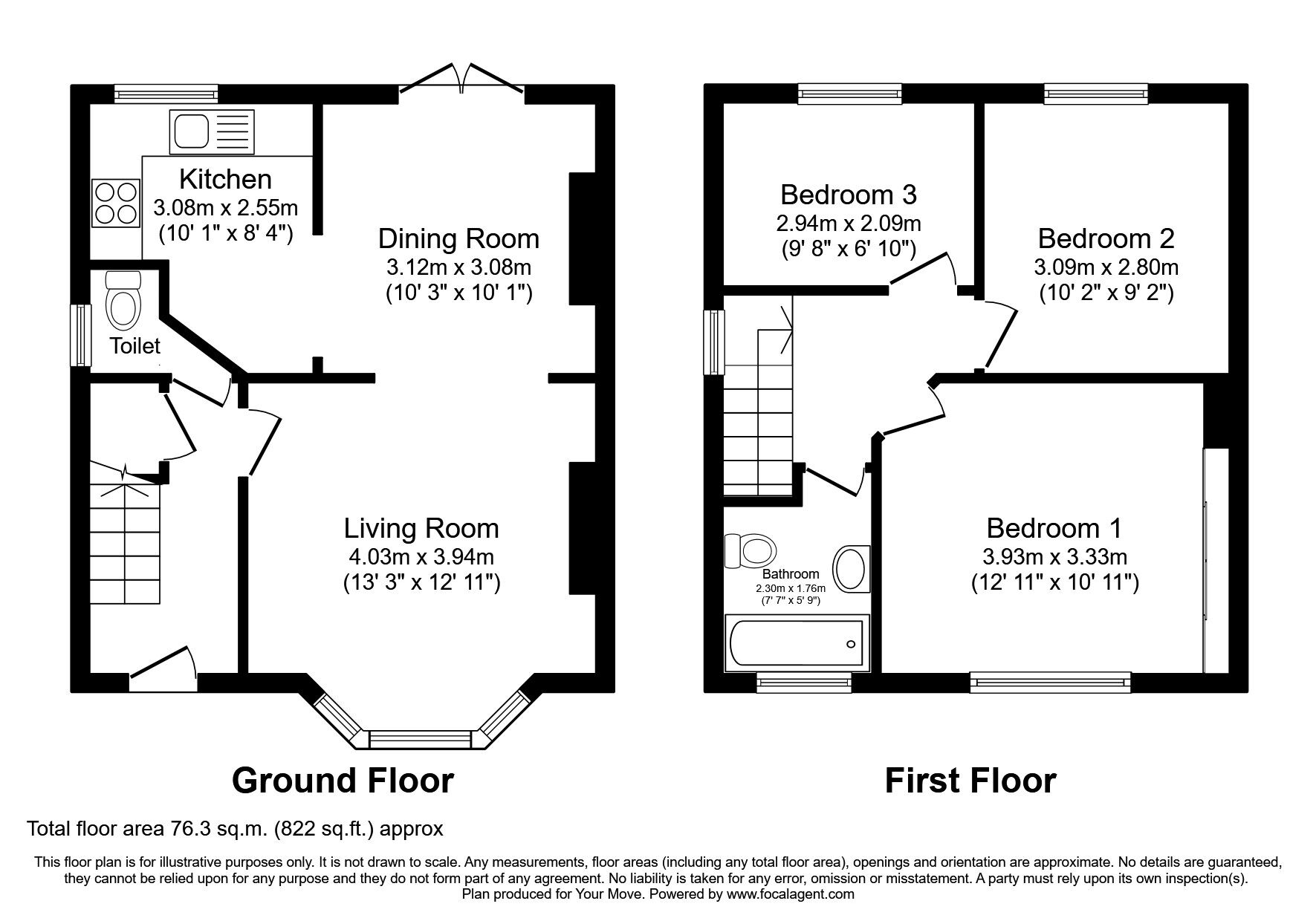 Floorplan of 3 bedroom Semi Detached House to rent, Bensham Road, Darlington, Durham, DL1