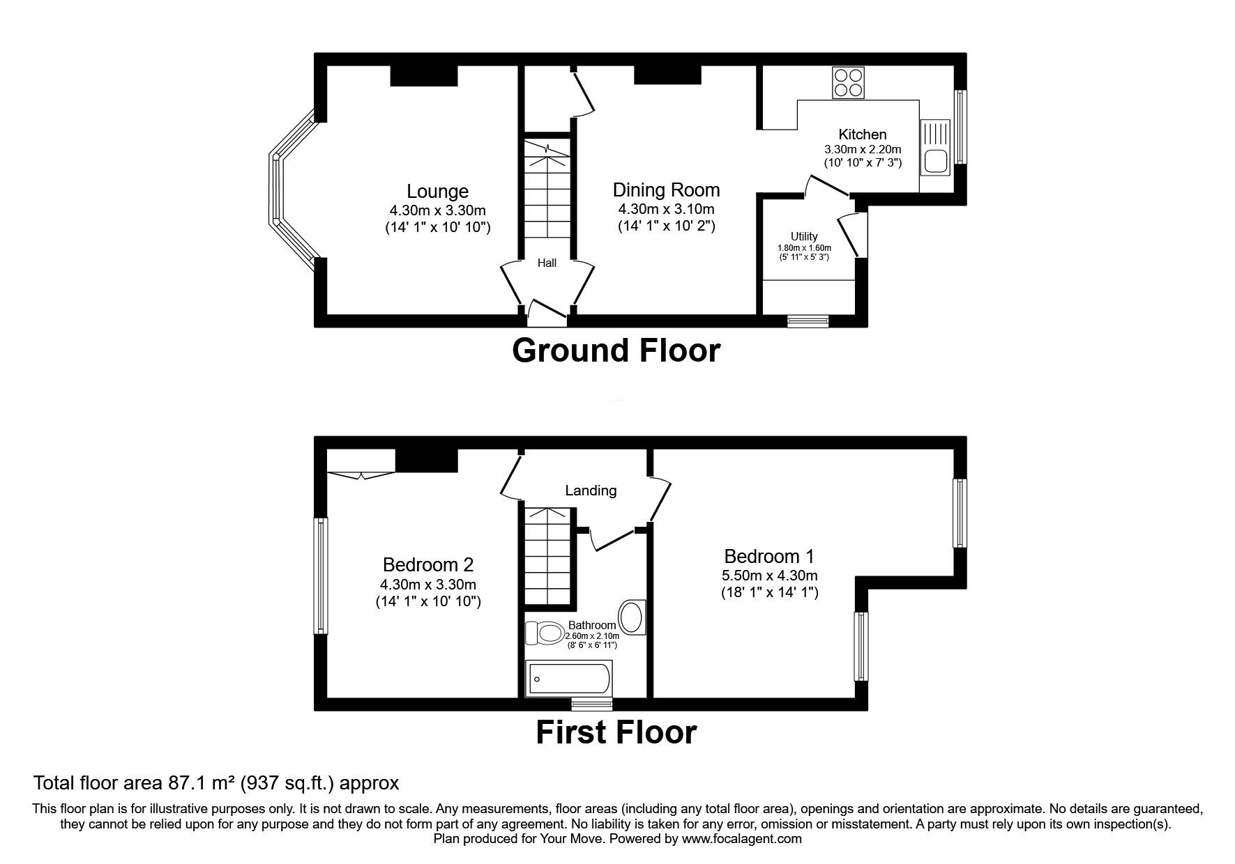 Floorplan of 2 bedroom Semi Detached House for sale, Merrybent, Darlington, DL2