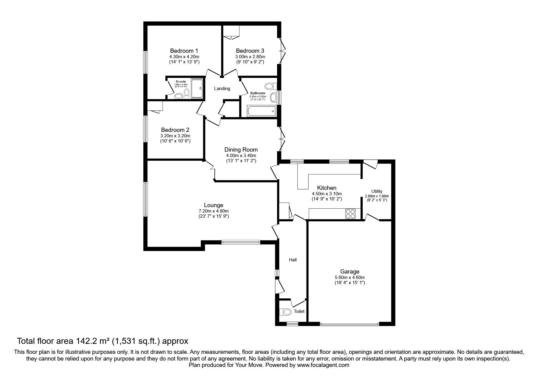 Floorplan of 3 bedroom Detached Bungalow for sale, Midfields, School Aycliffe, Durham, DL5