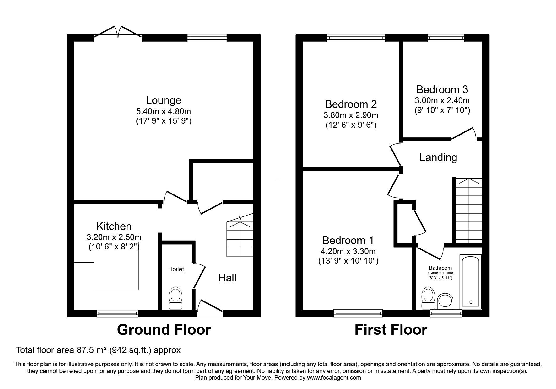 Floorplan of 3 bedroom Mid Terrace House for sale, Manor Walk, Stillington, Durham, TS21