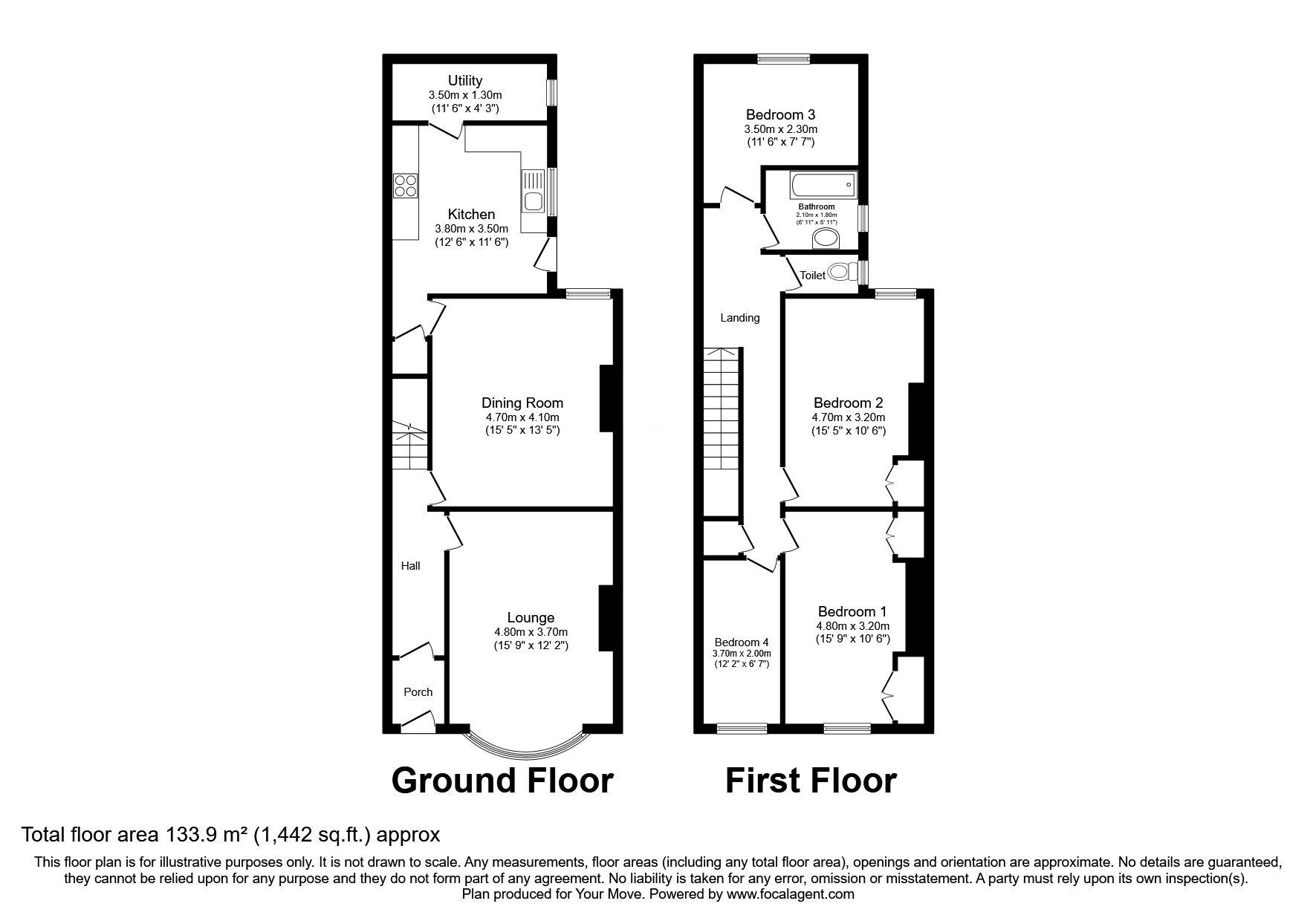 Floorplan of 4 bedroom Mid Terrace House for sale, Haughton Road, Darlington, Durham, DL1