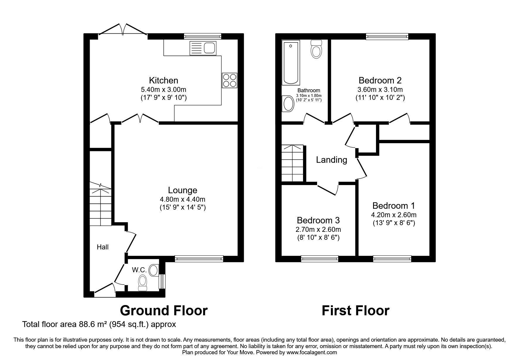 Floorplan of 3 bedroom Mid Terrace House for sale, Edward Pease Way, Darlington, Durham, DL2