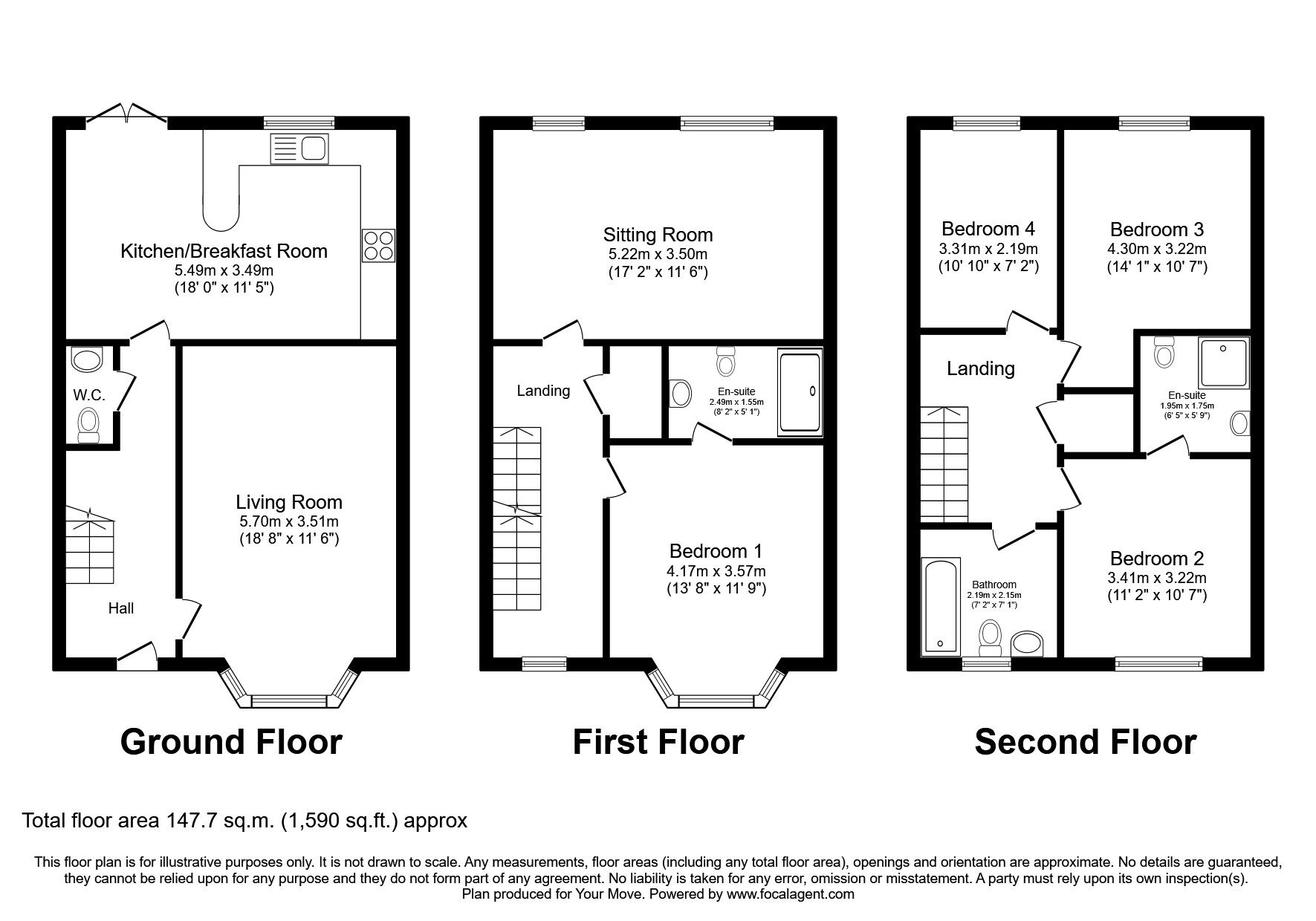 Floorplan of 4 bedroom Mid Terrace House to rent, Peverell Walk, Darlington, Durham, DL1