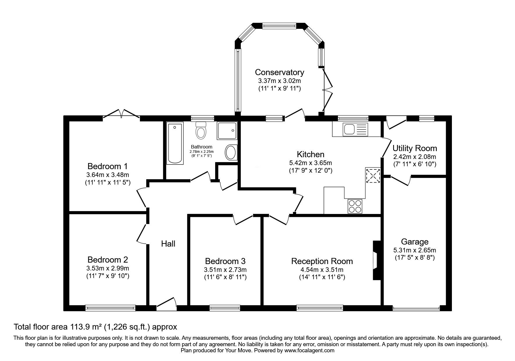 Floorplan of 3 bedroom Detached Bungalow for sale, Springfields, School Aycliffe, Durham, DL5