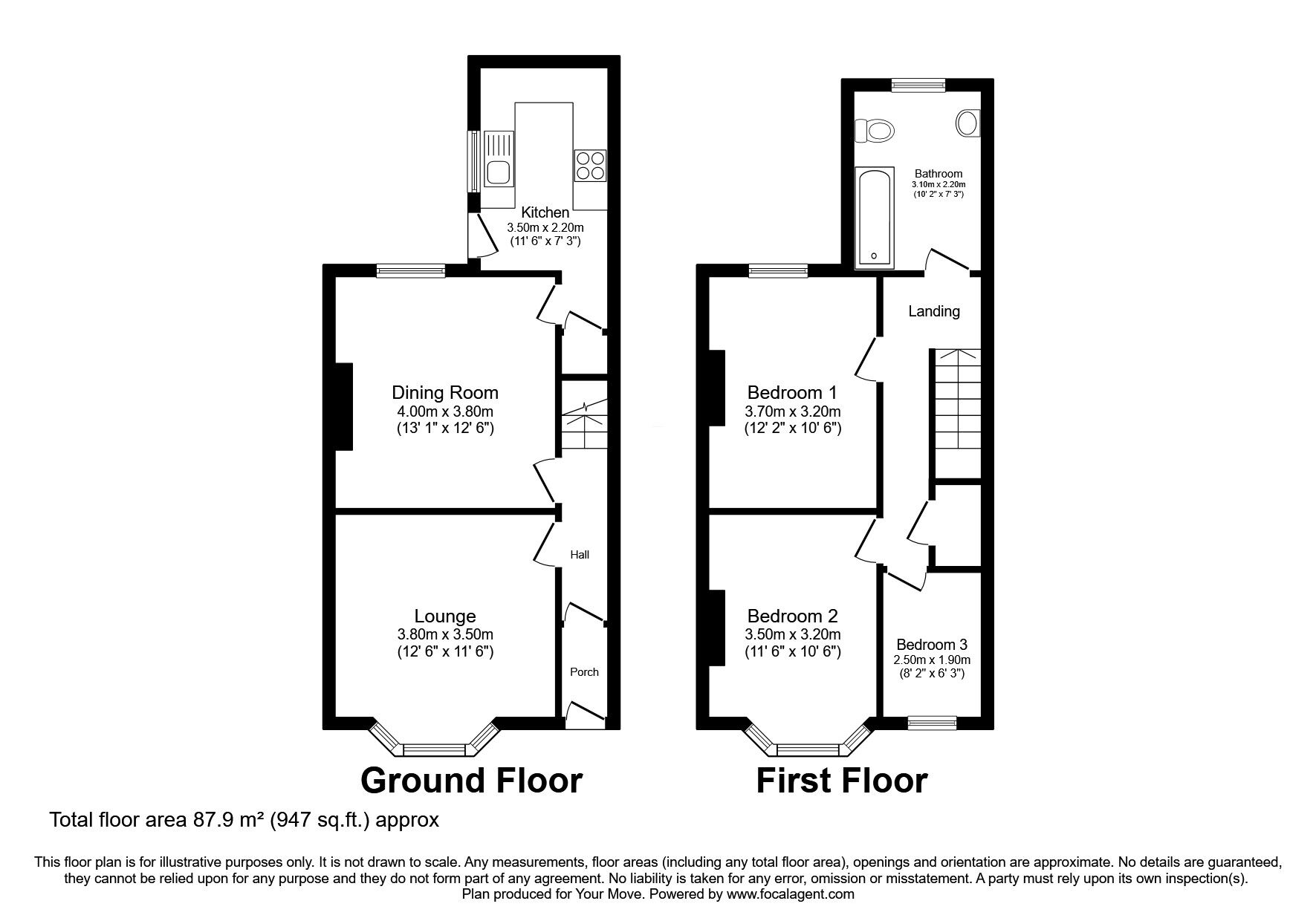 Floorplan of 3 bedroom Mid Terrace House for sale, Leafield Road, Darlington, Durham, DL1