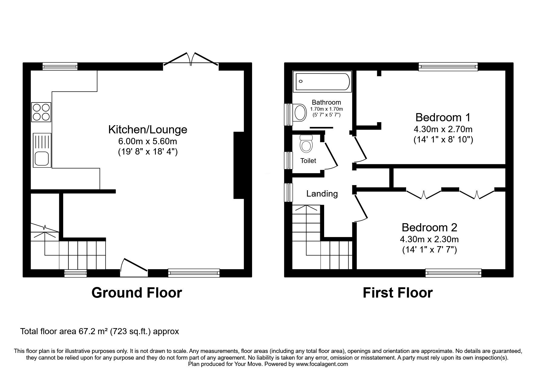 Floorplan of 2 bedroom Semi Detached House for sale, Finchale Crescent, Darlington, Durham, DL3