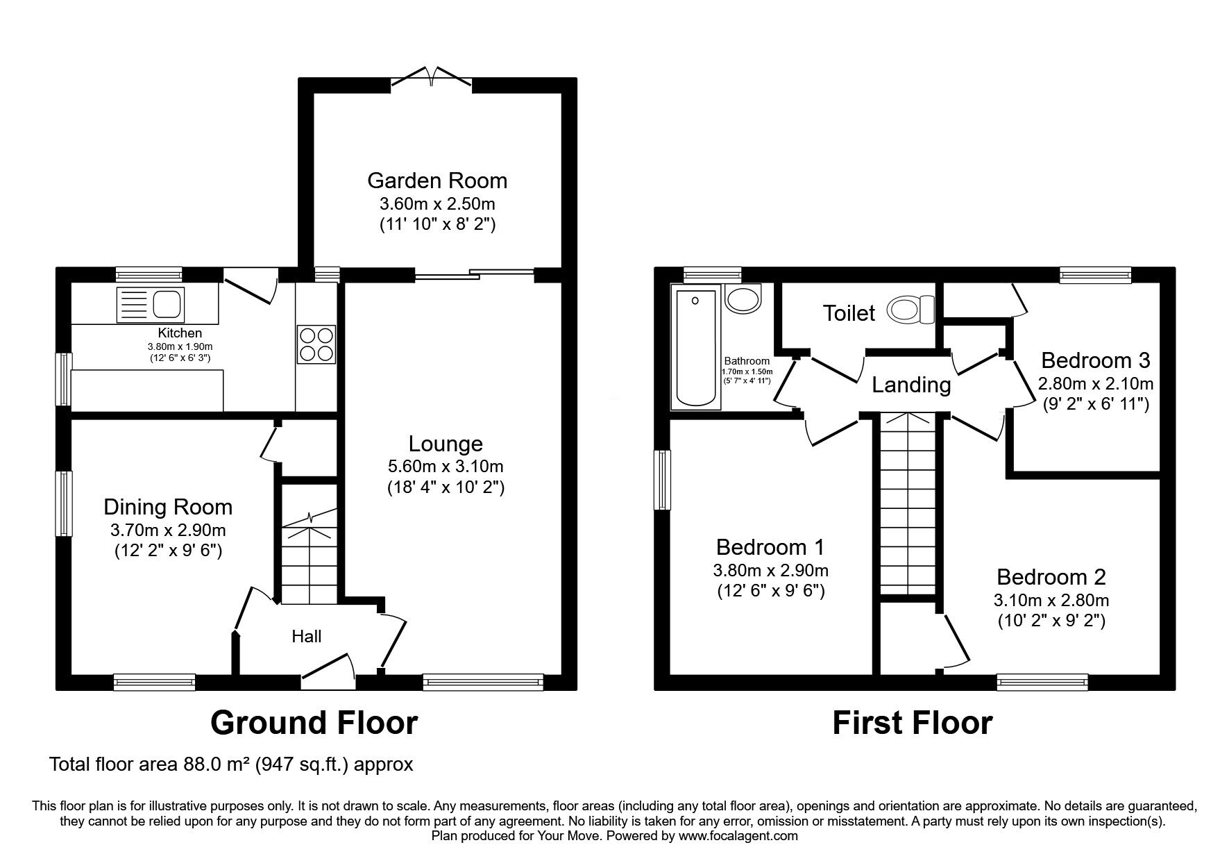 Floorplan of 3 bedroom Semi Detached House for sale, Finchale Crescent, Darlington, Durham, DL3