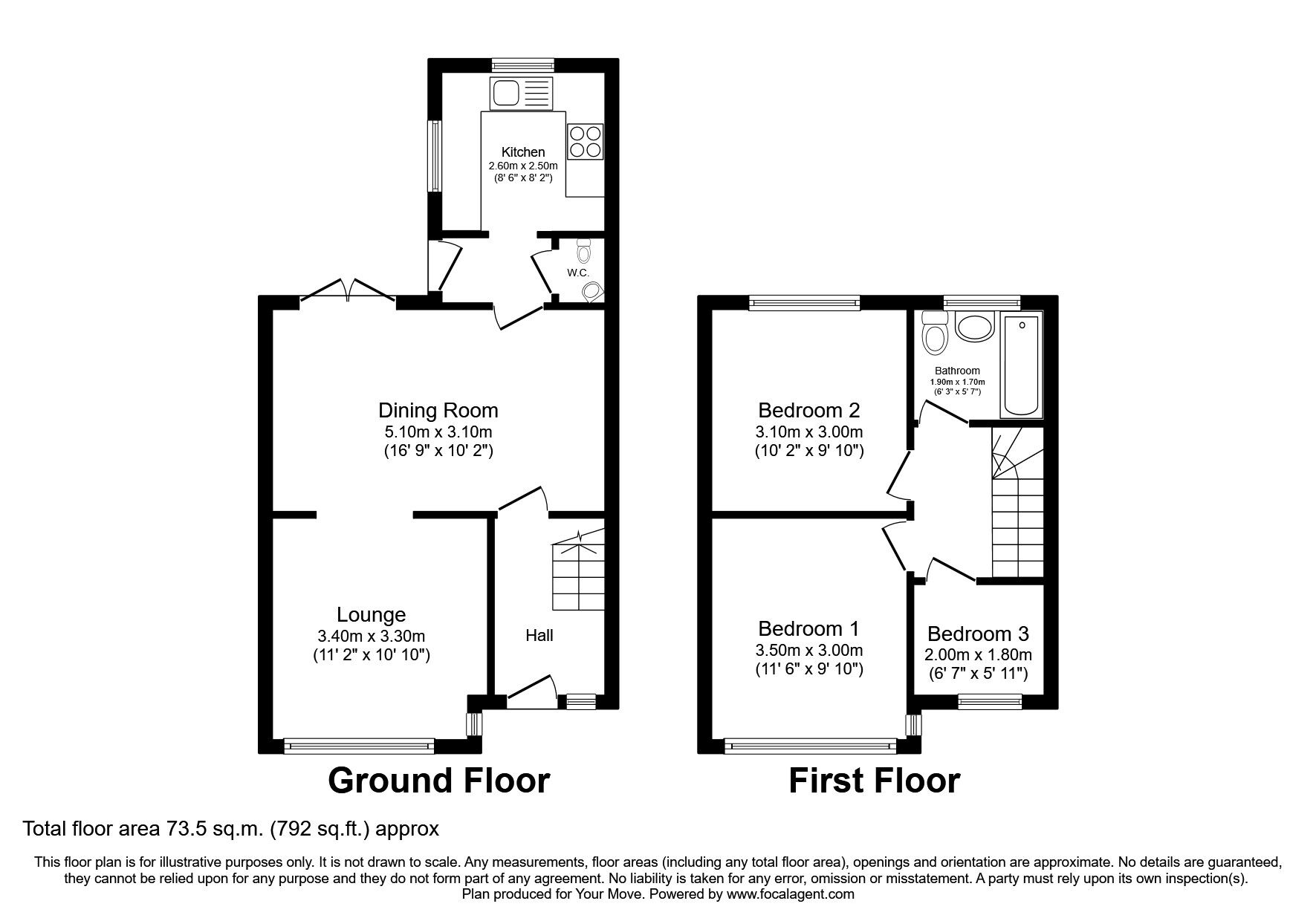 Floorplan of 3 bedroom Mid Terrace House to rent, Telegraph Road, Deal, Kent, CT14