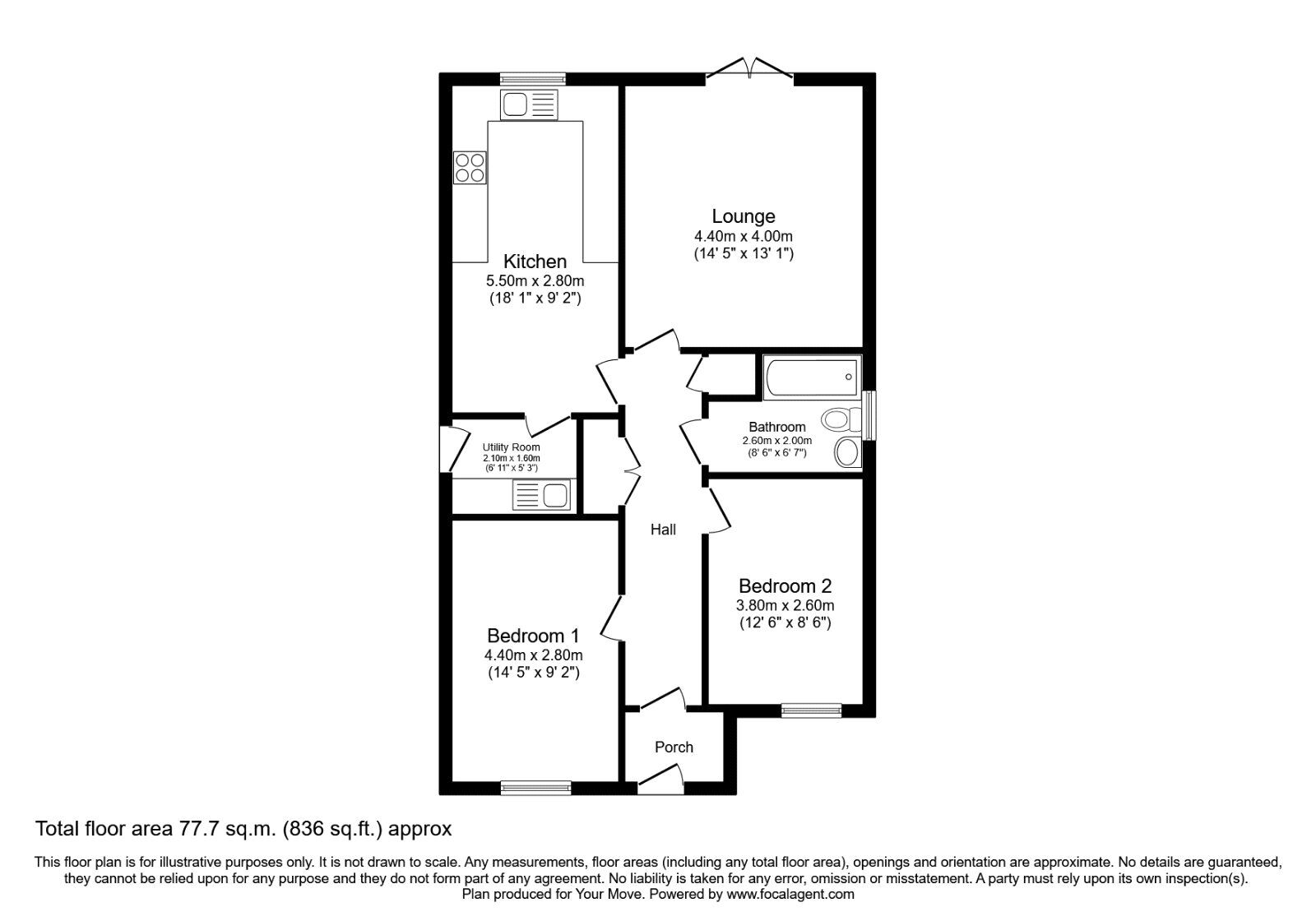 Floorplan of 2 bedroom Detached Bungalow for sale, Dover Road, Ringwould, Kent, CT14