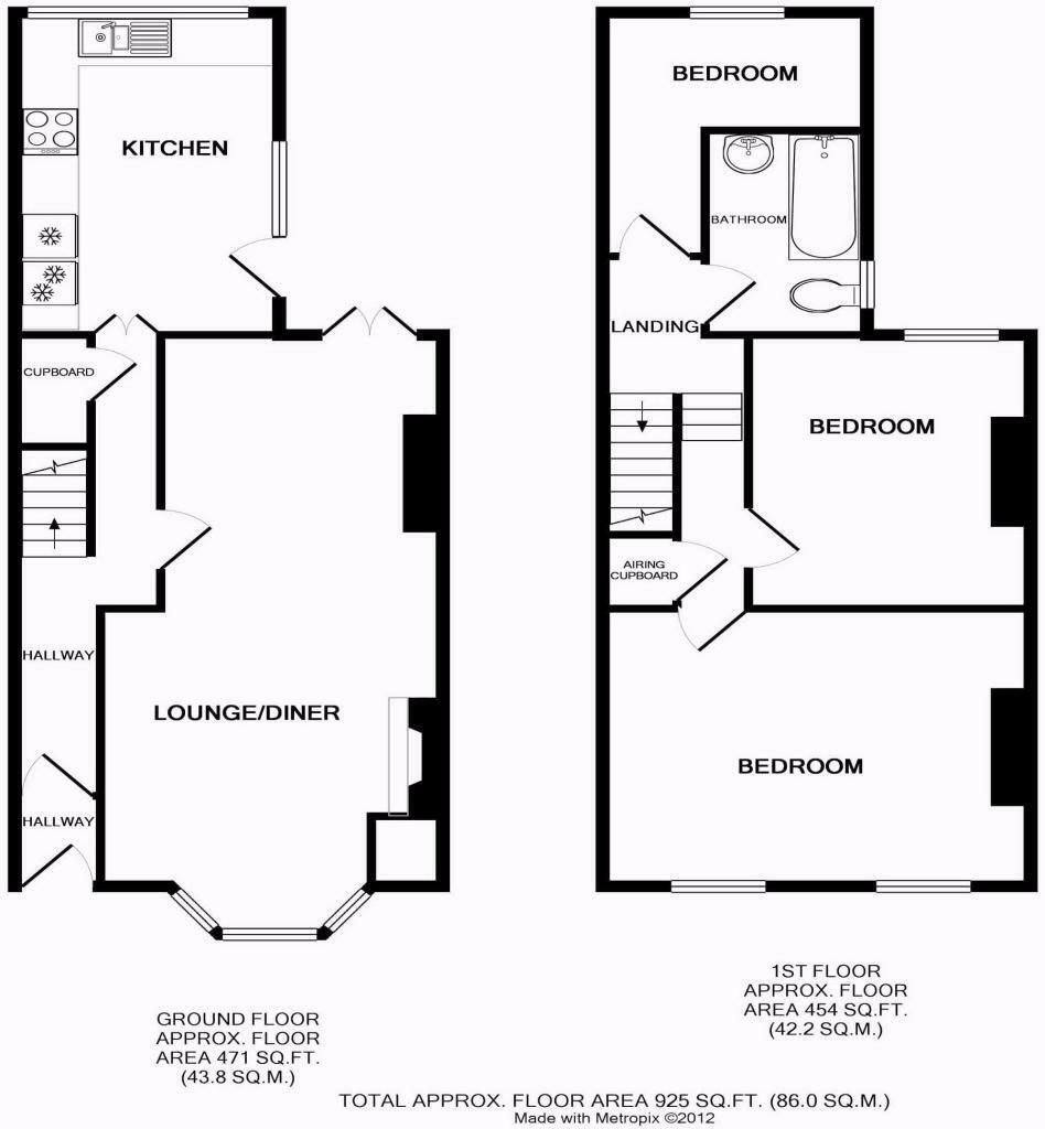 Floorplan of 3 bedroom Mid Terrace House for sale, The Grove, Deal, Kent, CT14