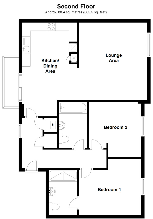 Floorplan of 2 bedroom  Flat for sale, Out Downs, Kent, CT14