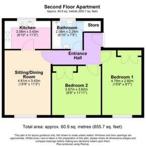 Floorplan of 2 bedroom  Flat for sale, Maxwell Place, Kent, CT14