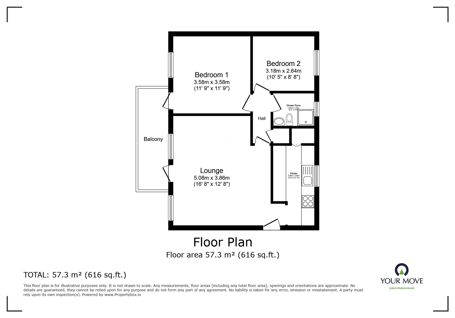 Floorplan of 2 bedroom  Flat for sale, Lord Warden Avenue, Walmer, Kent, CT14