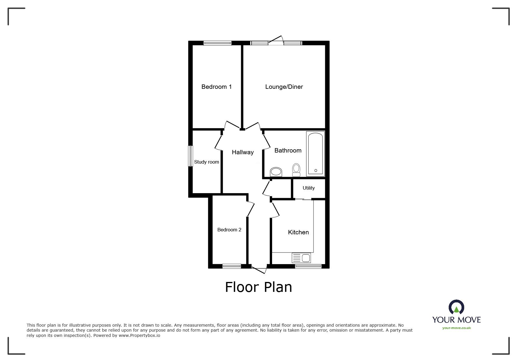 Floorplan of 2 bedroom Mid Terrace Flat to rent, Owen Square, Walmer, Kent, CT14