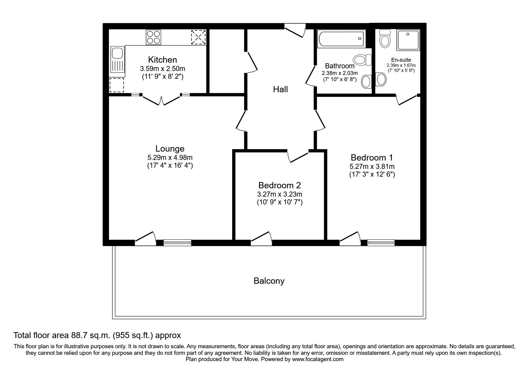 Floorplan of 2 bedroom  Flat to rent, Kentmere Drive, Doncaster, South Yorkshire, DN4