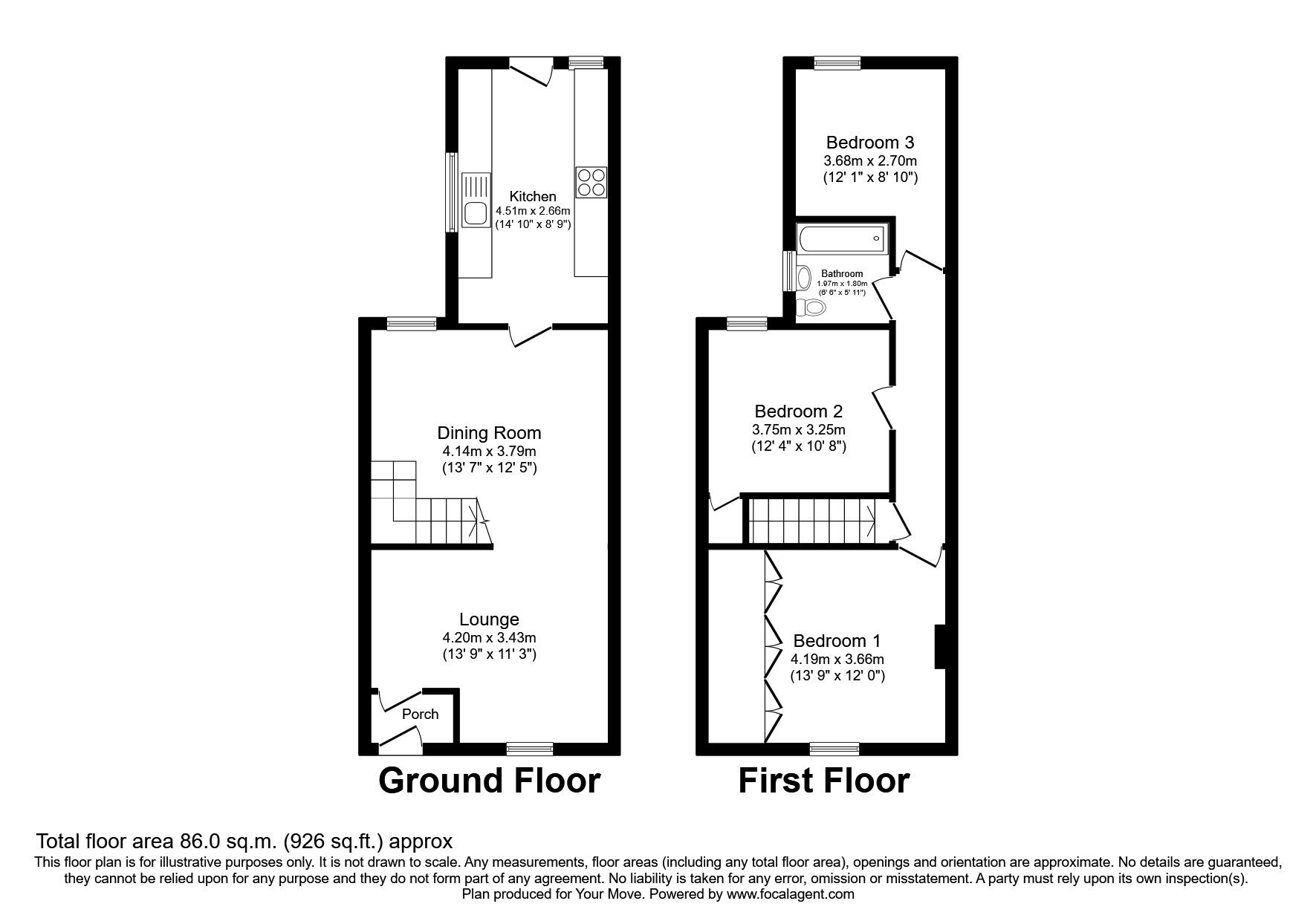 Floorplan of 3 bedroom Mid Terrace House to rent, Askern Road, Bentley, South Yorkshire, DN5