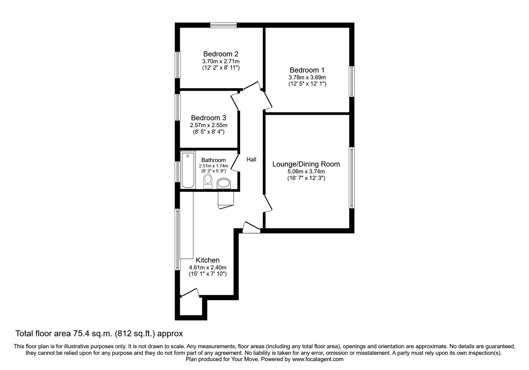 Floorplan of 3 bedroom  Flat for sale, Goodison Boulevard, Doncaster, South Yorkshire, DN4