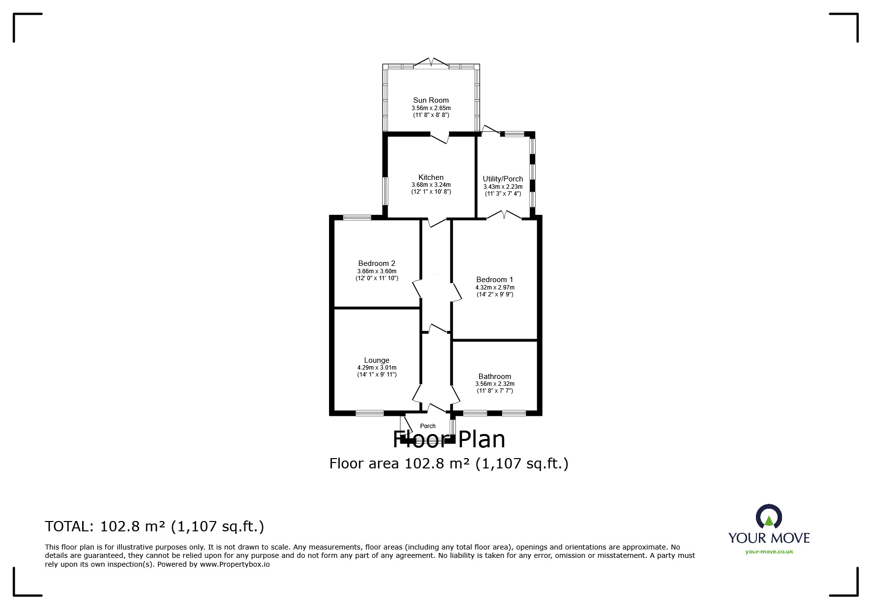 Floorplan of 2 bedroom Semi Detached Bungalow for sale, Bungalow Road, Edlington, South Yorkshire, DN12