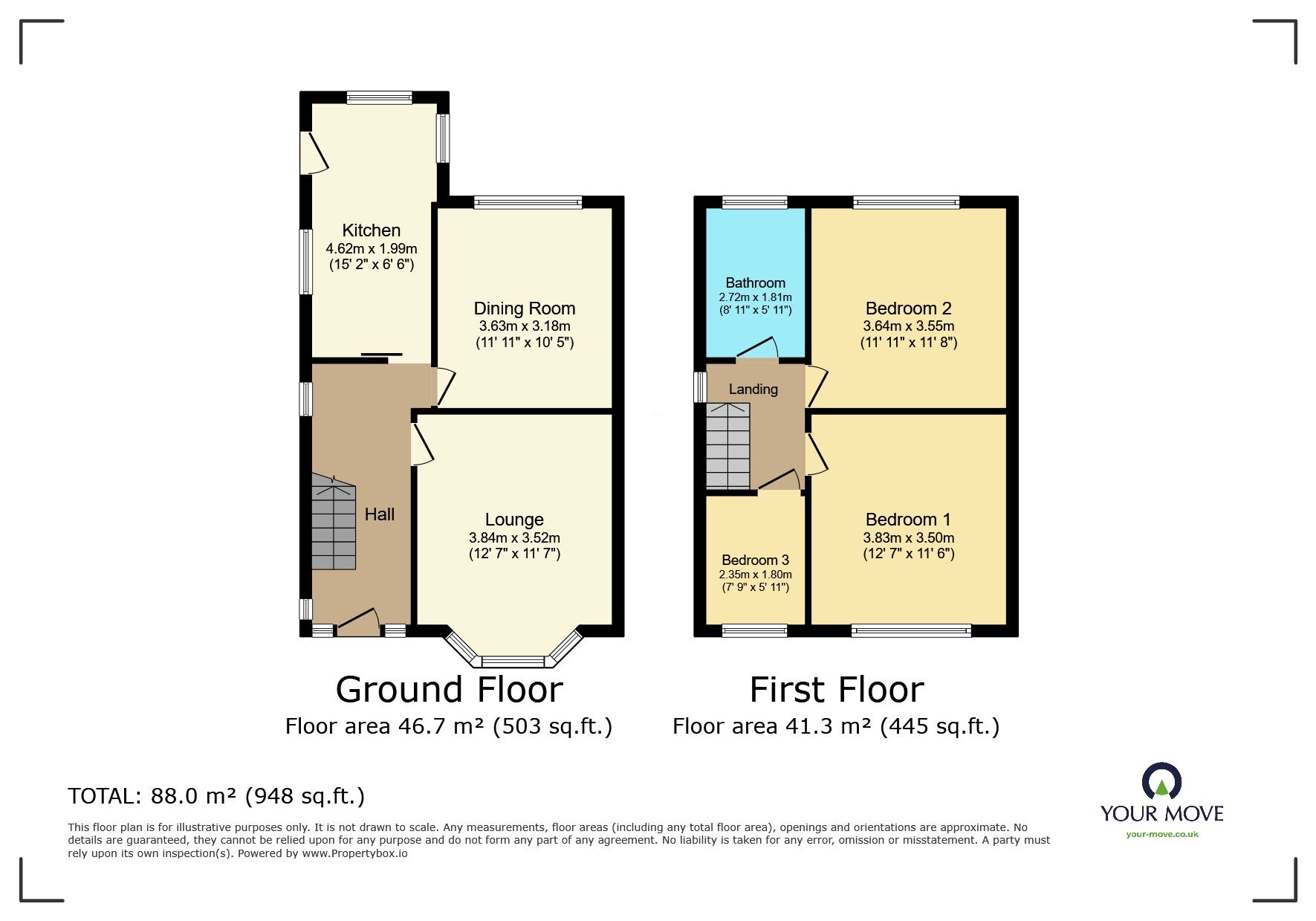 Floorplan of 3 bedroom Semi Detached House for sale, Hill Top Crescent, Wheatley Hills, Doncaster, South Yorkshire, DN2