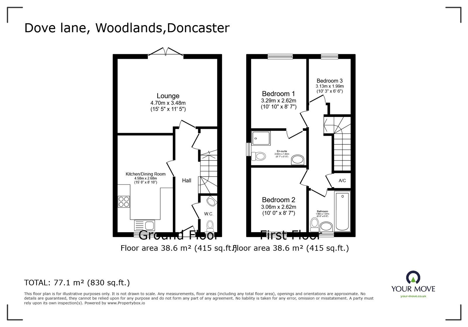 Floorplan of 3 bedroom Semi Detached House for sale, Dove Lane, Woodlands, South Yorkshire, DN6